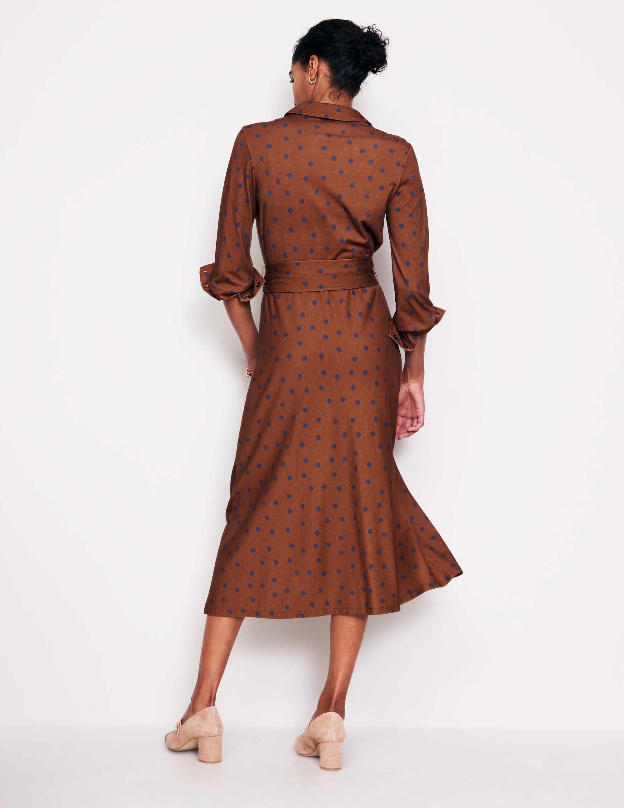 Robe-chemise midi Laura en jersey-Marron automnal, pois épars - Image 3