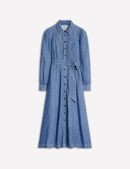 Aubrey Midi-Hemdblusenkleid aus Denim-Helles Vintageblau