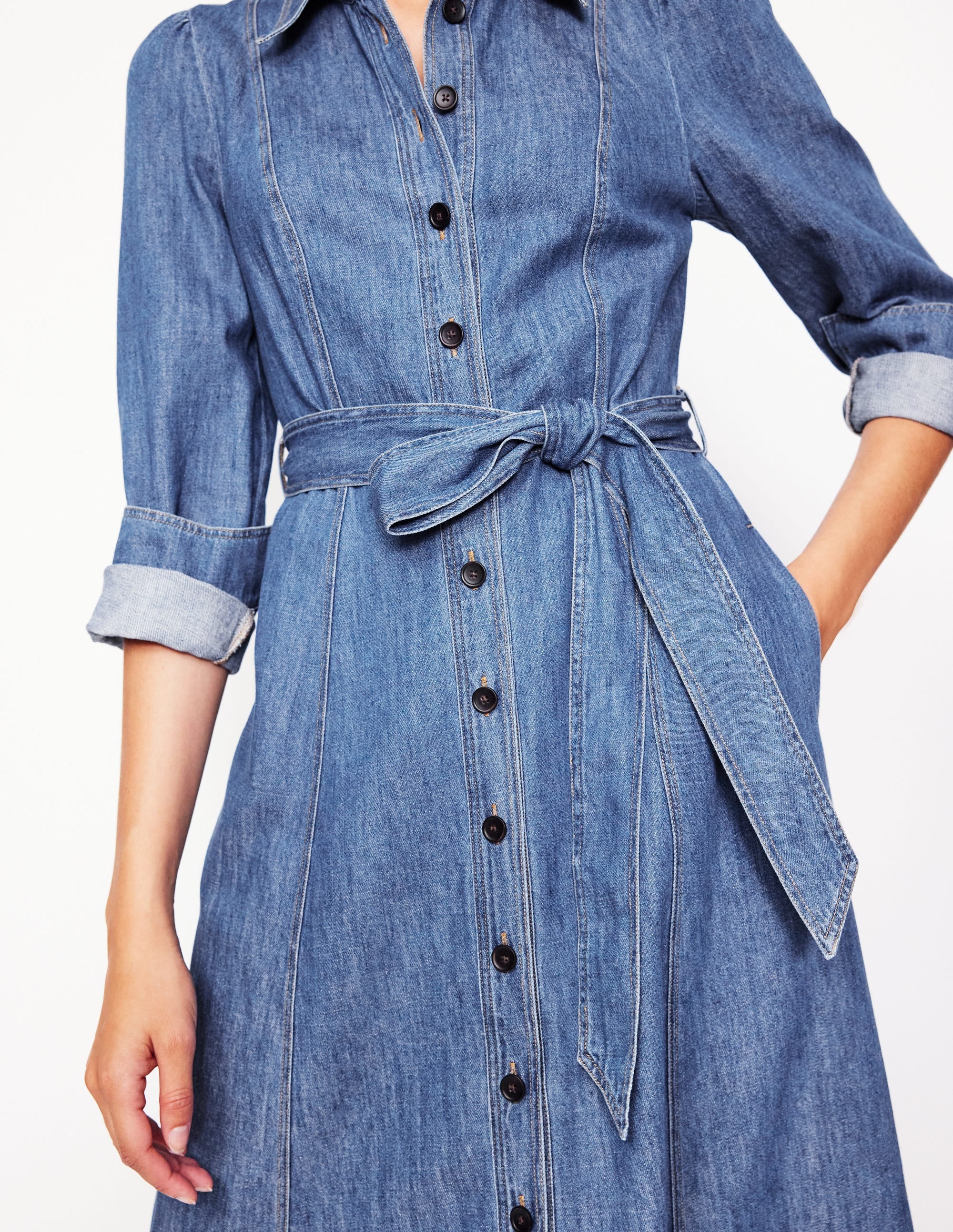 Aubrey Midi-Hemdblusenkleid aus Denim-Helles Vintageblau - Image 2