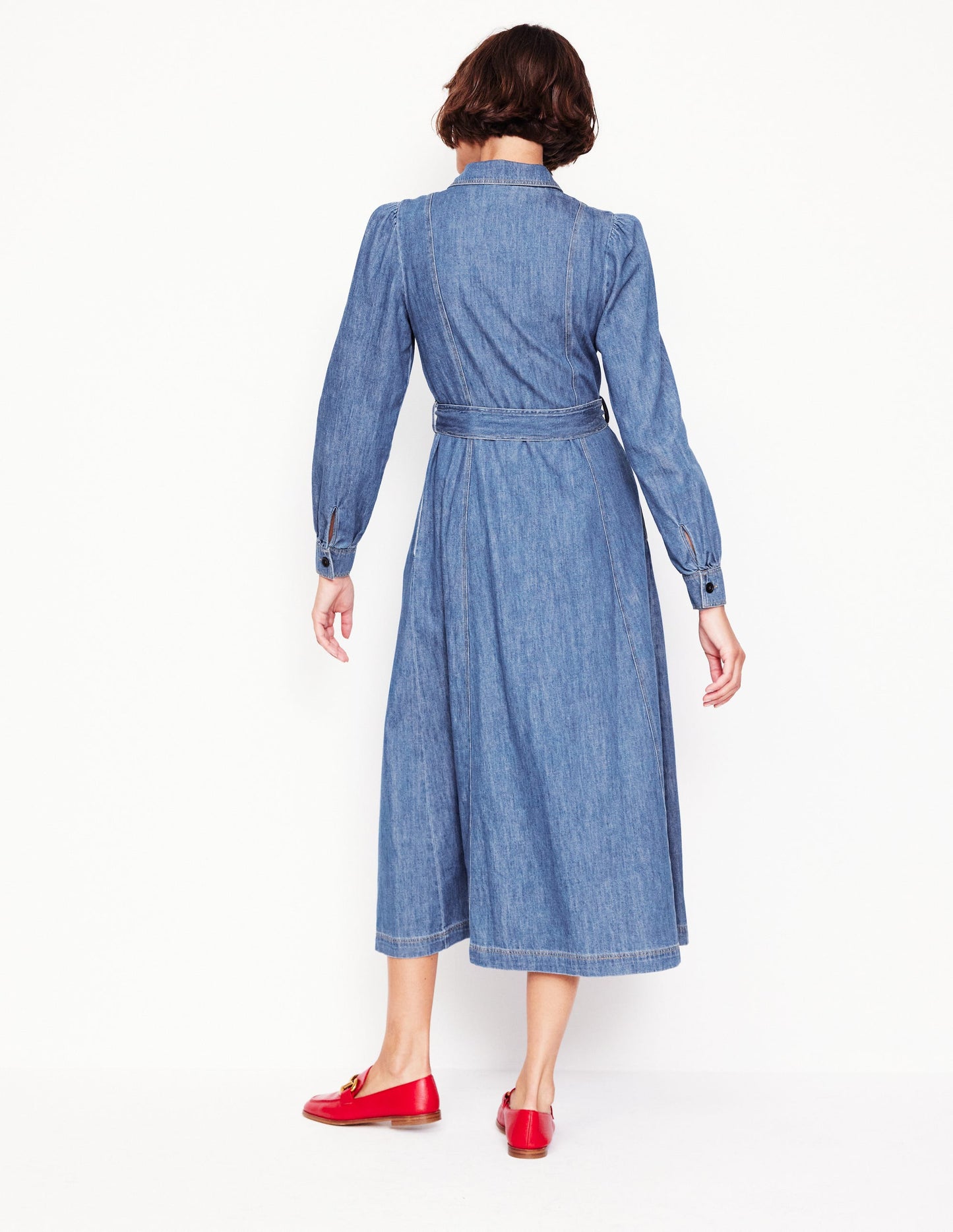 Aubrey Midi-Hemdblusenkleid aus Denim-Helles Vintageblau