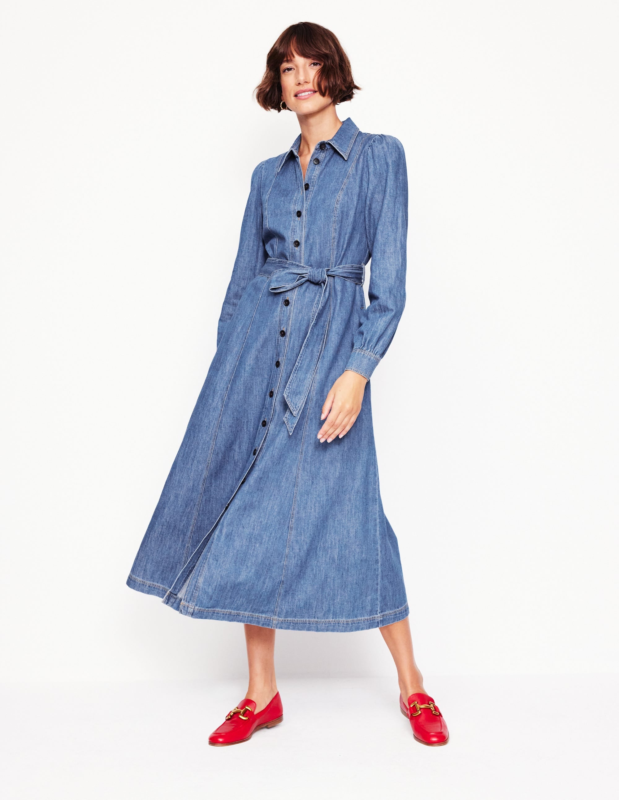 Aubrey Midi-Hemdblusenkleid aus Denim-Helles Vintageblau - Image 4