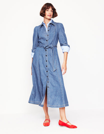 Aubrey Midi-Hemdblusenkleid aus Denim-Helles Vintageblau