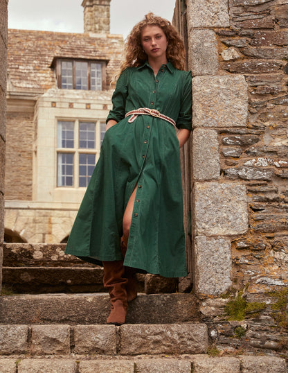 Aubrey Midi-Hemdblusenkleid aus Cord-Dunkelgrün-8