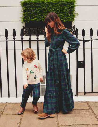 Robe longue Alba à carreaux-Carreaux bleu marine et vert-9