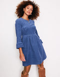 Robe courte Ora en velours côtelé-Bleu denim