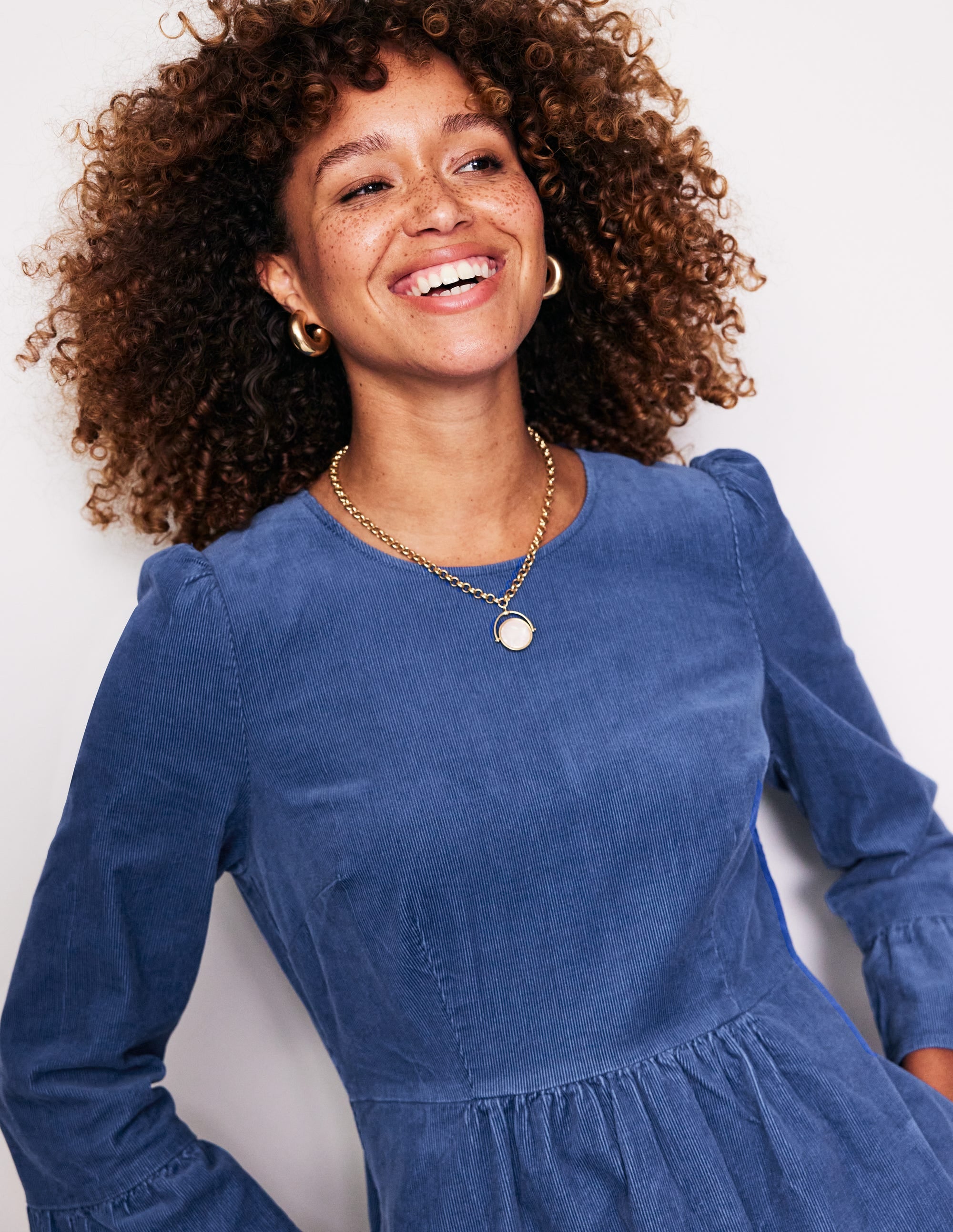 Robe courte Ora en velours côtelé-Bleu denim - Image 2