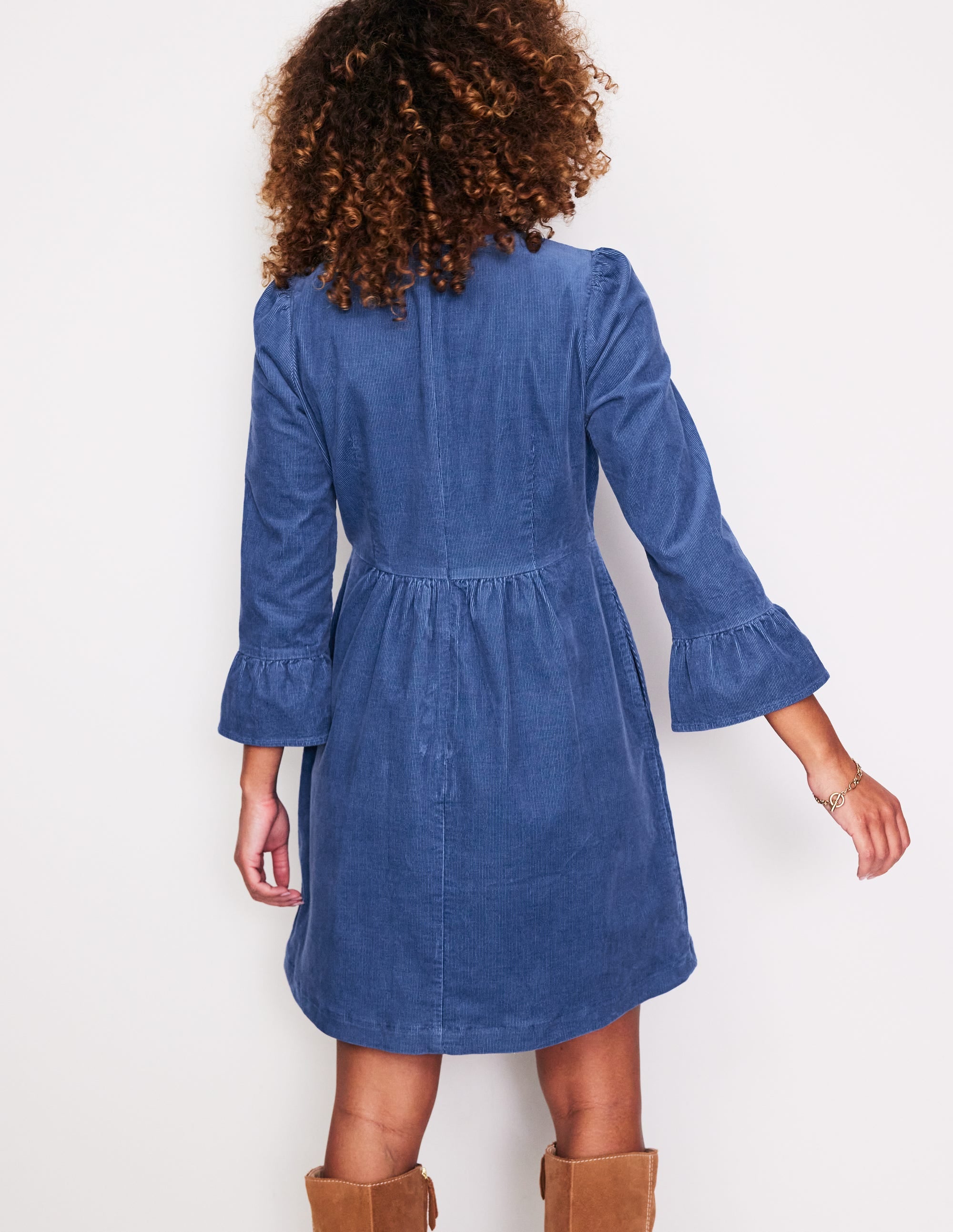 Robe courte Ora en velours côtelé-Bleu denim - Image 3