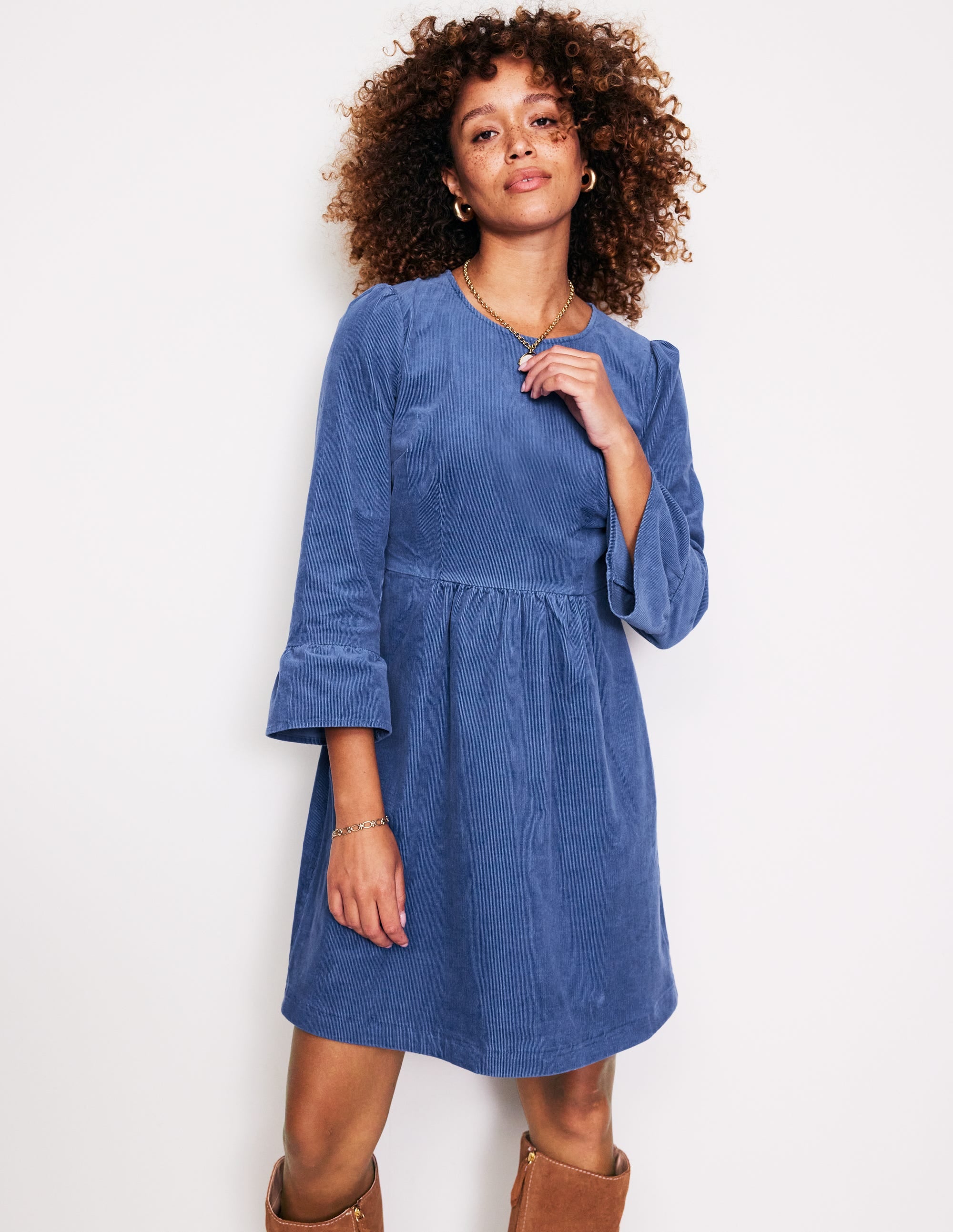 Robe courte Ora en velours côtelé-Bleu denim - Image 4