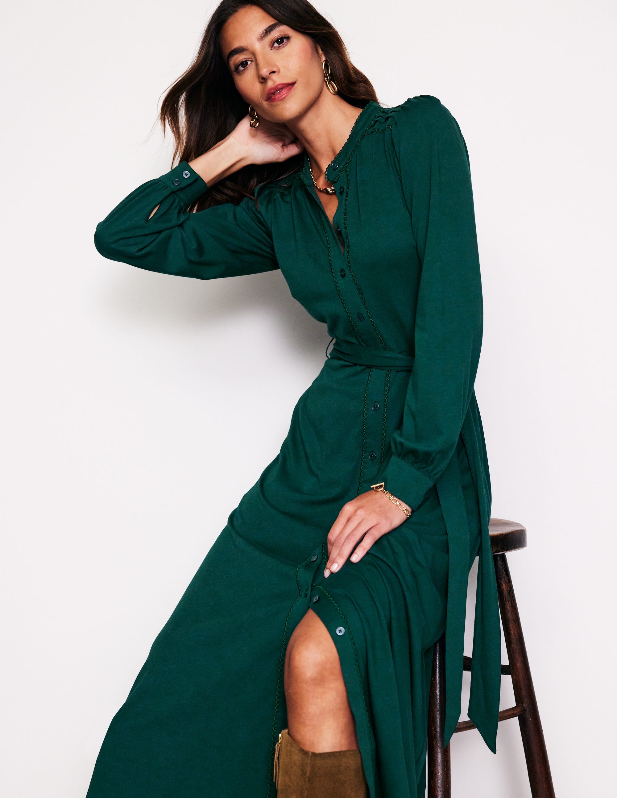 Robe-chemise Rowena en jersey-Vert - Image 1