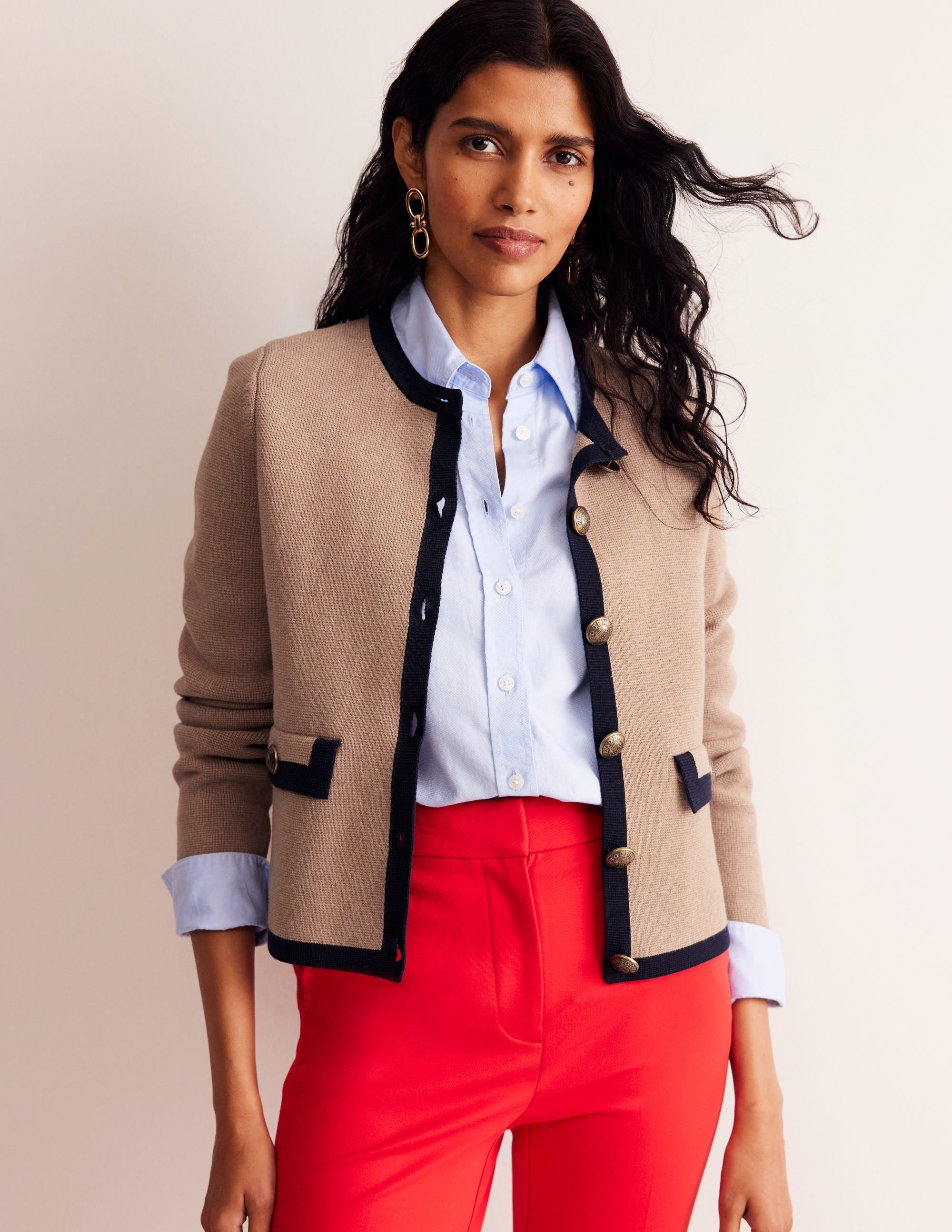 Veste Holly en maille-Camel, bleu marine - Image 1