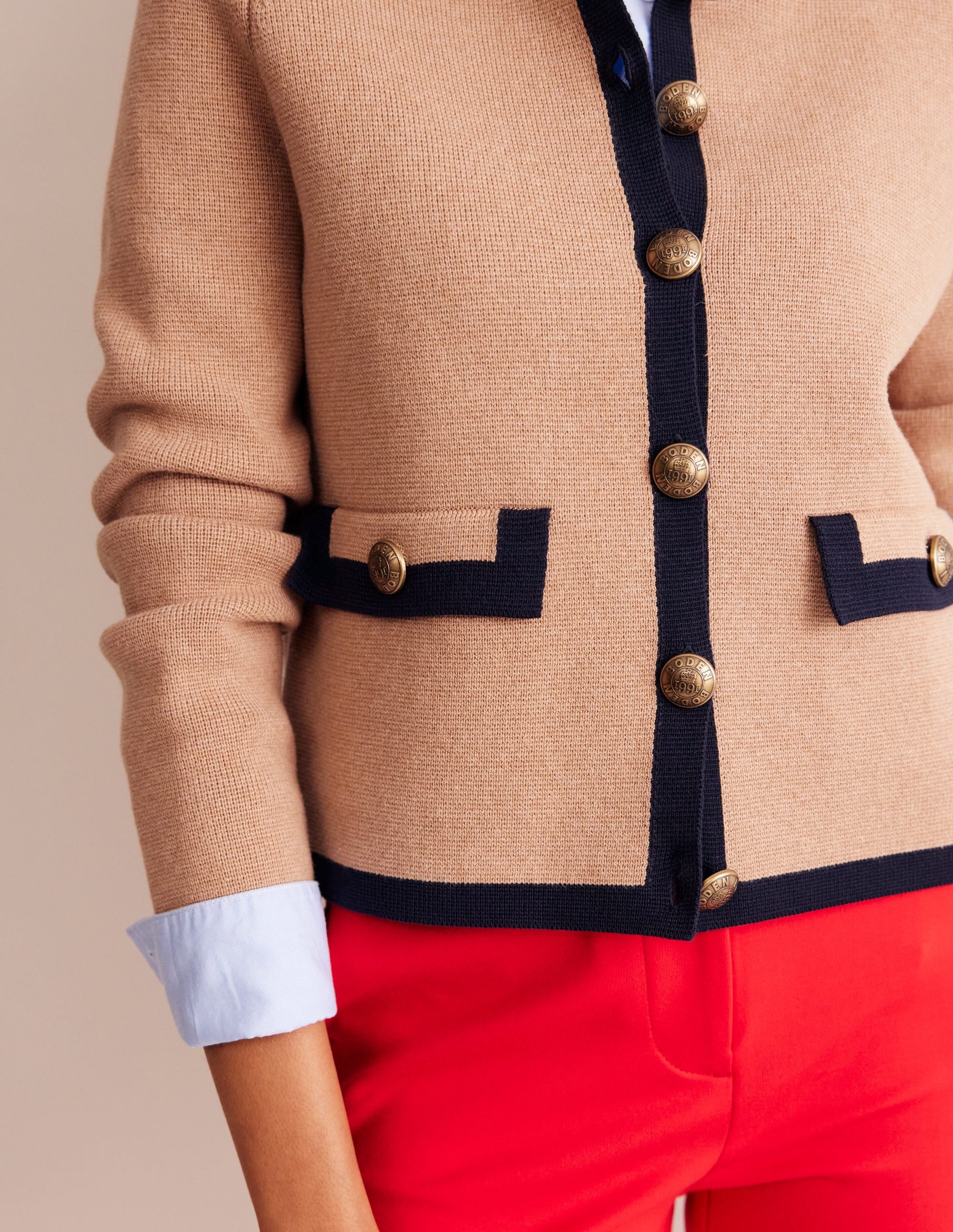 Veste Holly en maille-Camel, bleu marine - Image 2