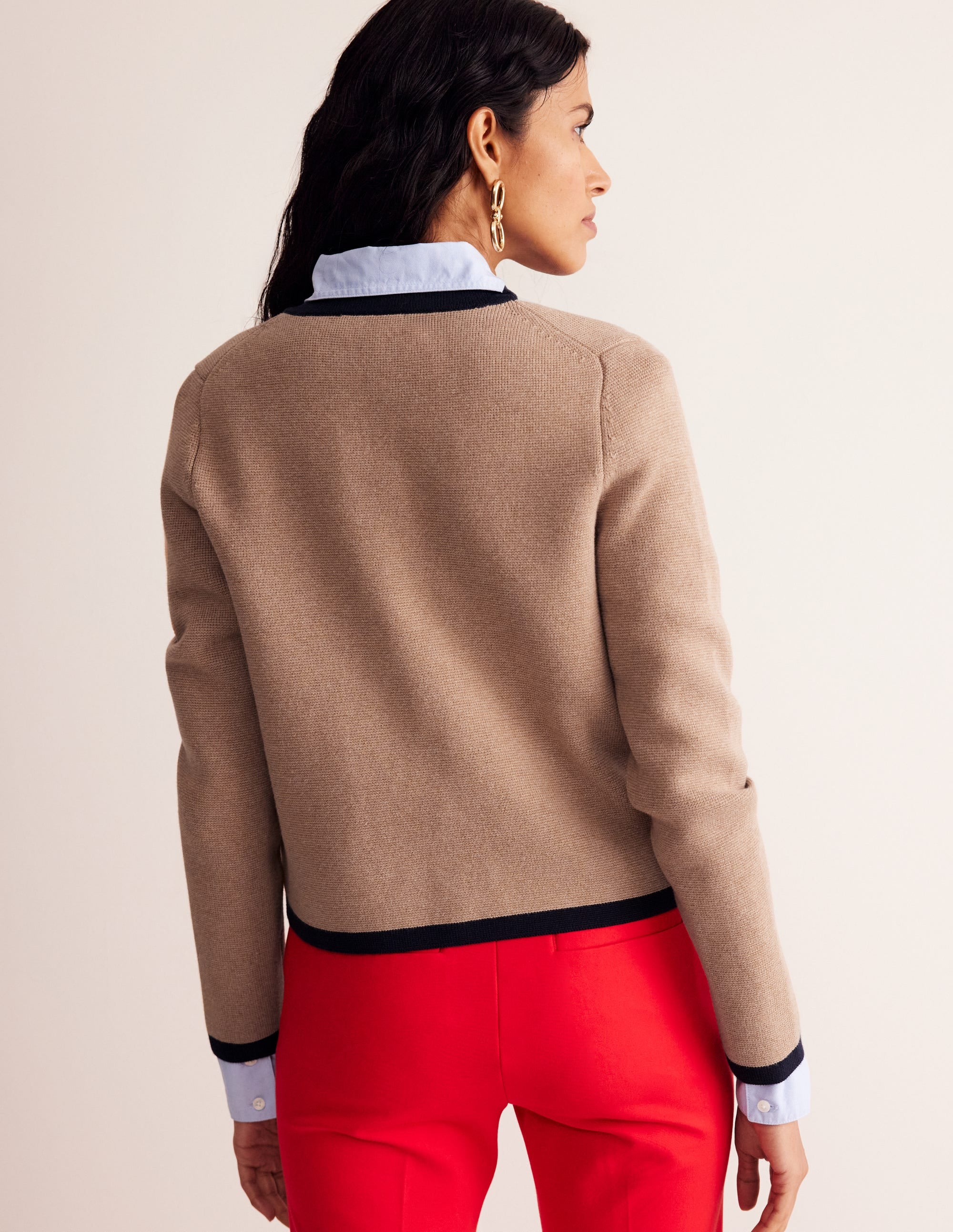 Veste Holly en maille-Camel, bleu marine - Image 3