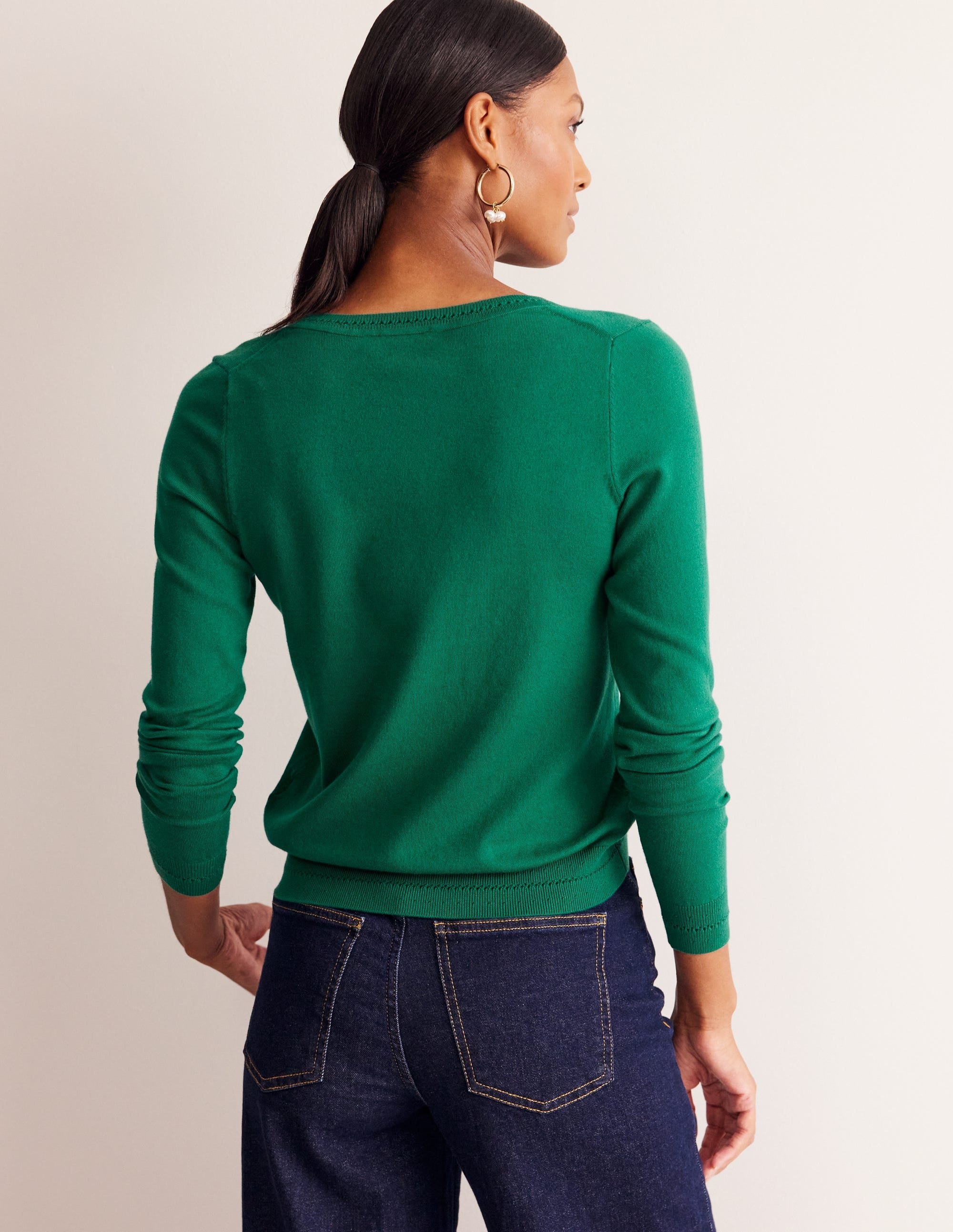 Pull Catriona col V en coton-Vert malachite - Image 3