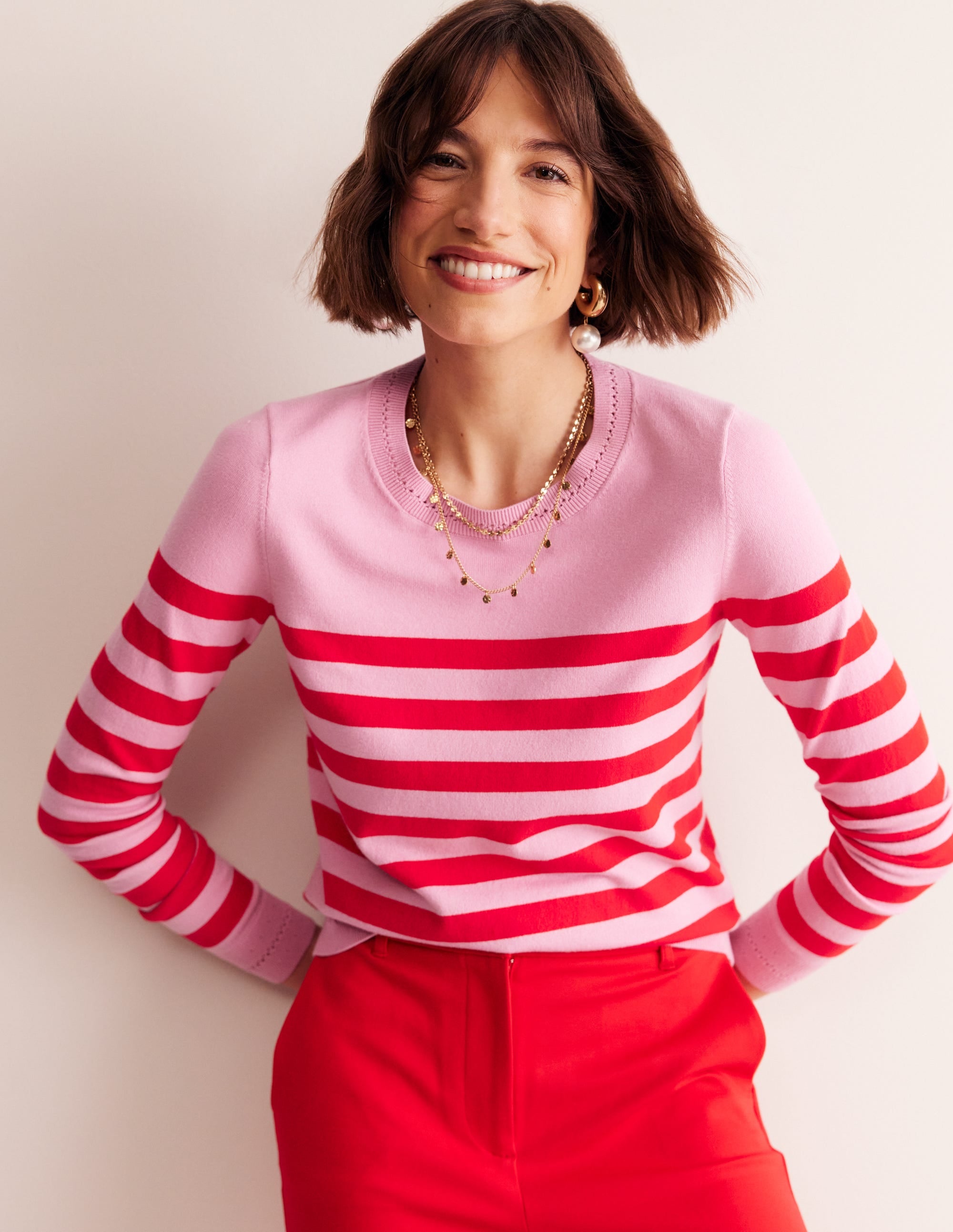 Catriona Pullover aus Baumwolle mit Rundhalsausschnitt-Altrosa, Rouge-Rot - Image 1
