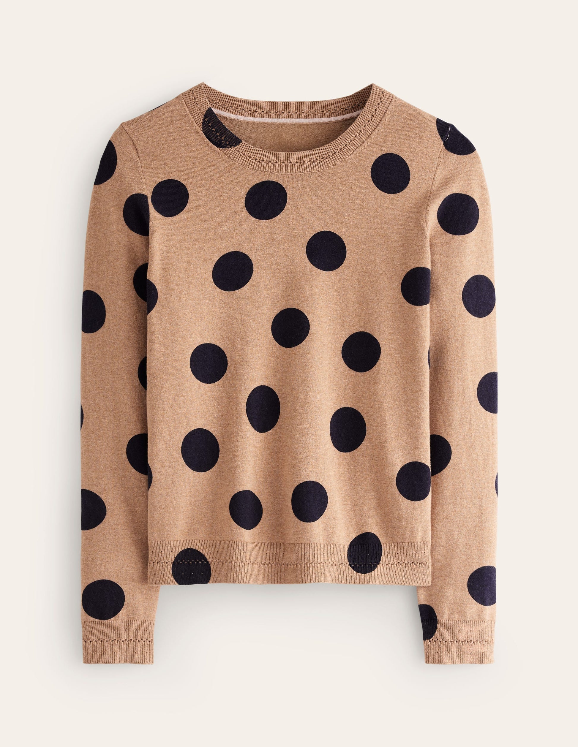 Pull Catriona col rond en coton-Camel chiné, pois abstraits-7