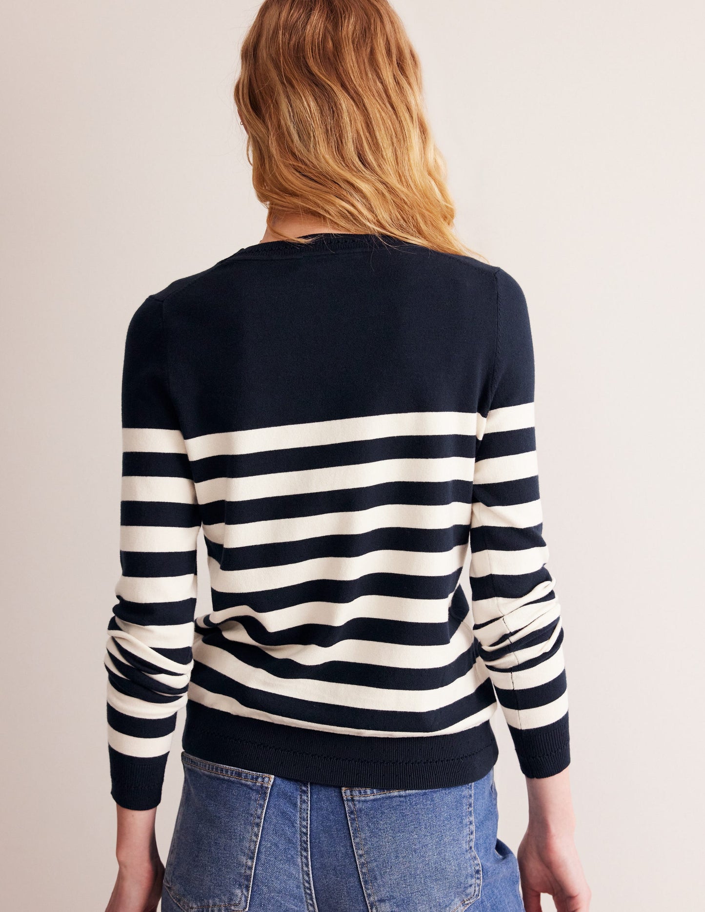 Catriona Pullover aus Baumwolle mit Rundhalsausschnitt-Französisches Navy/Naturweiß, Gestreift