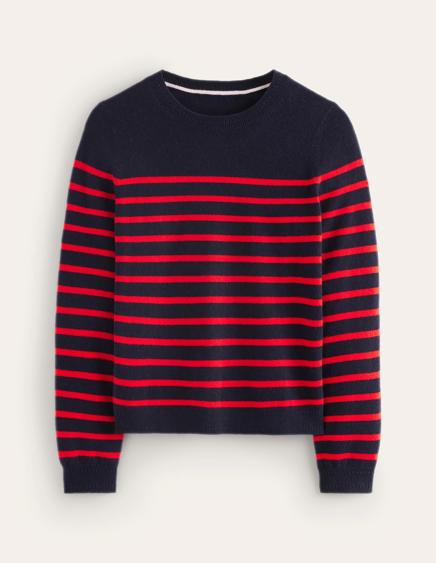 Eva Cashmere Crew Neck Jumper-Navy/ Red-5