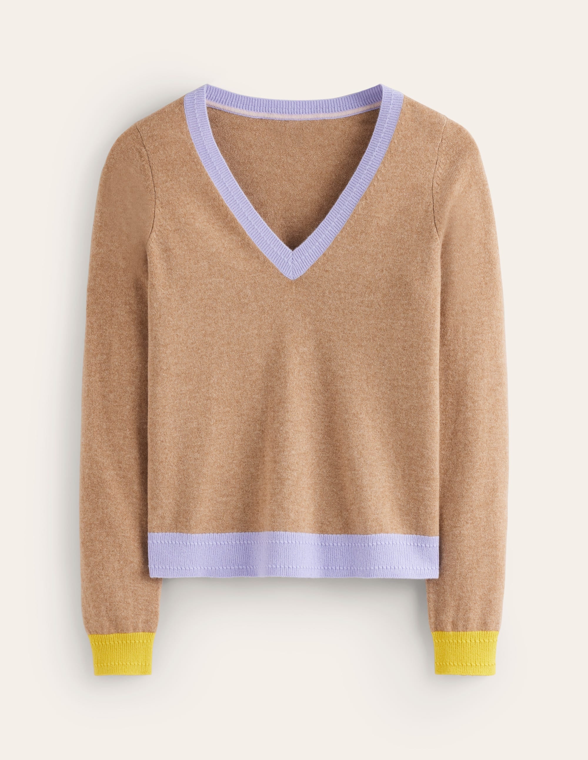 Eva Kaschmirpullover mit V-Ausschnitt-Camel Meliert Blockfarben - Image 5