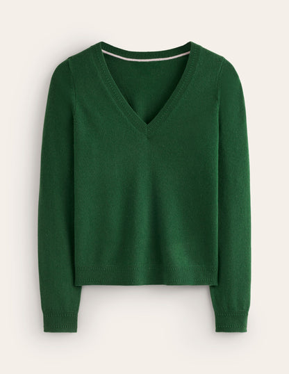 Eva Cashmere V-neck Jumper-Pine Green-5