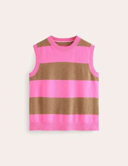 Débardeur Eva en cachemire-Camel chiné/rose fluo-9