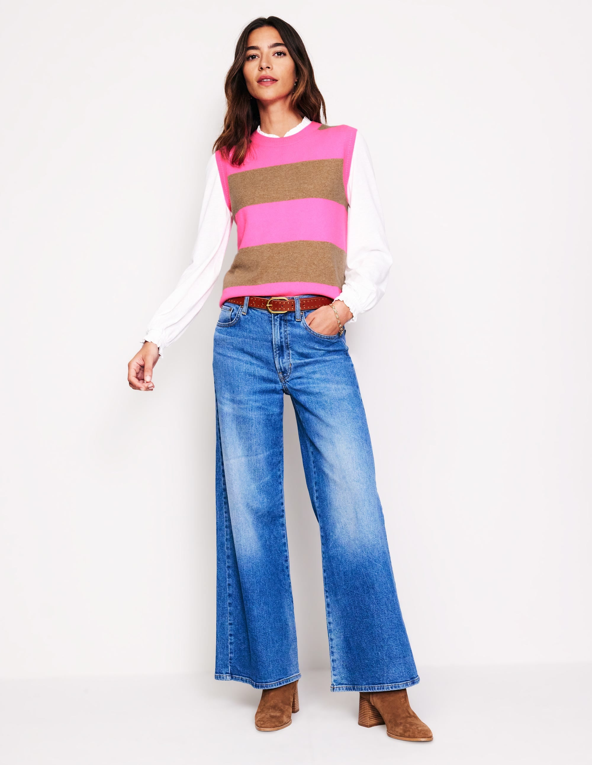 Débardeur Eva en cachemire-Camel chiné/rose fluo - Image 4