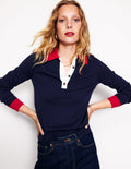 Pull Estelle à col tunisien-Bleu Marine, Petits Pois