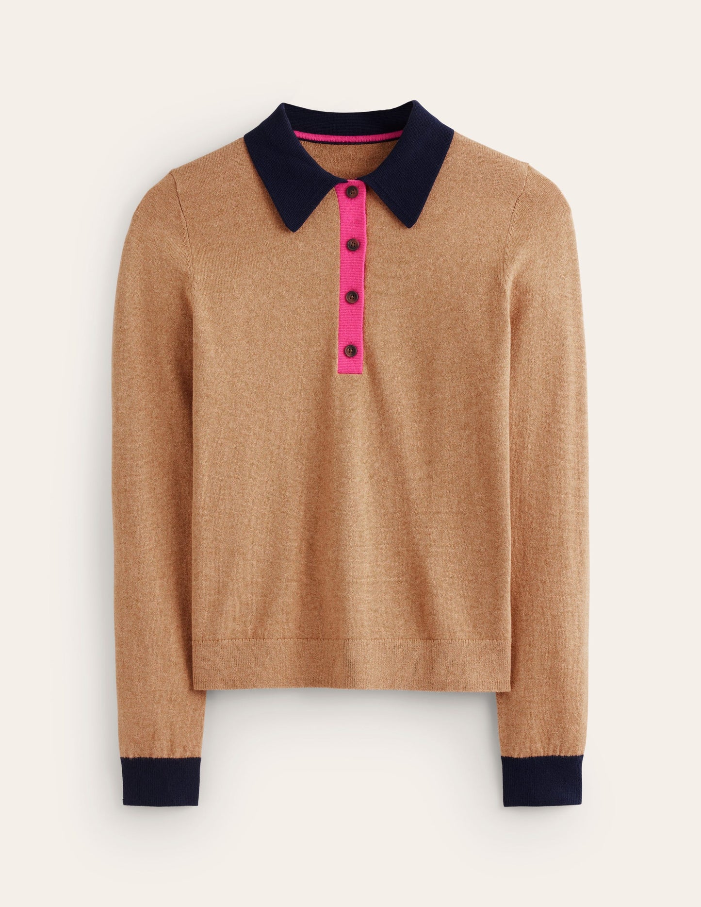 Cotton Blend Henley Jumper-Camel Melange