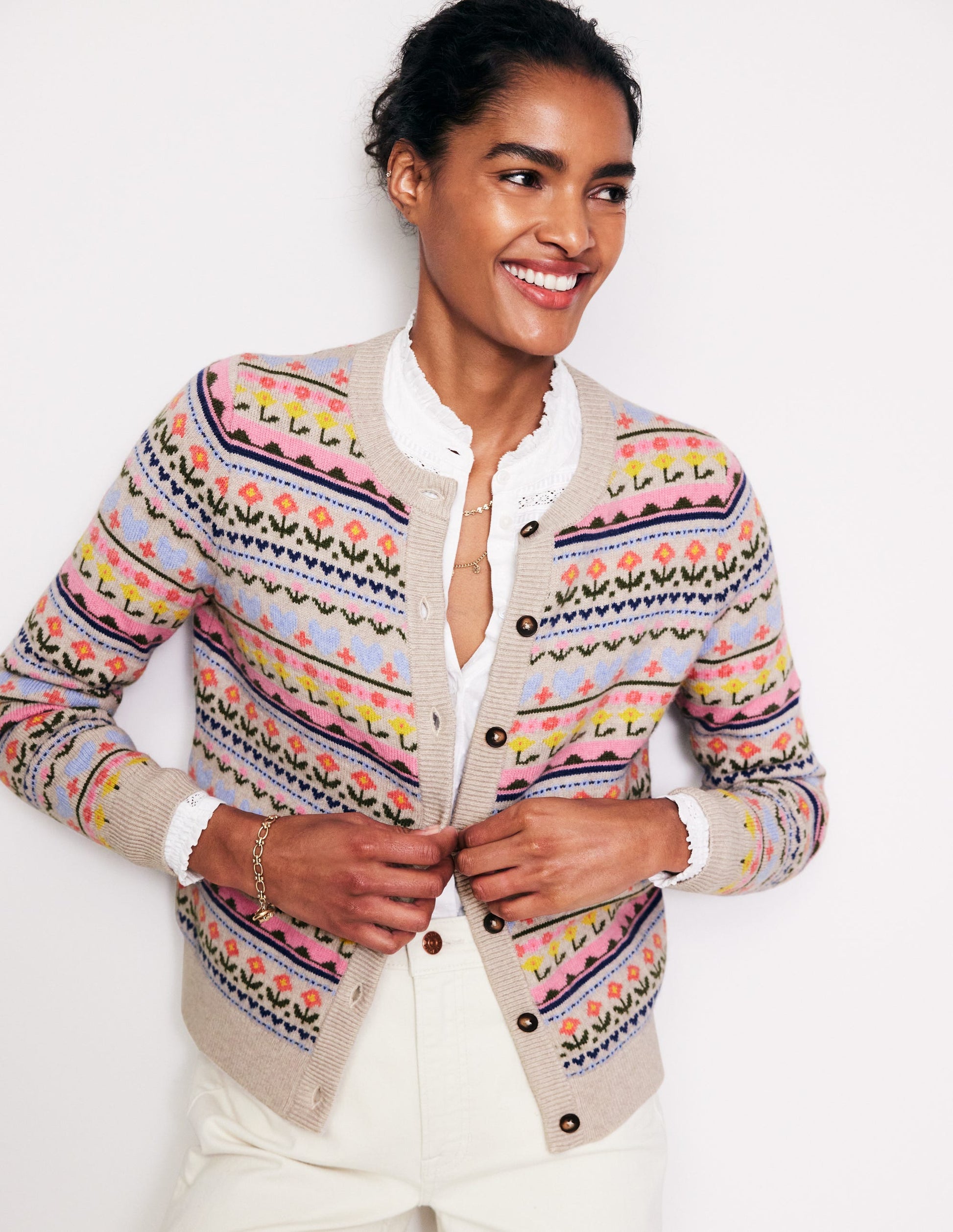 Edie Fair-Isle-Strickjacke-Haferflocken Meliert, Herzblume-1