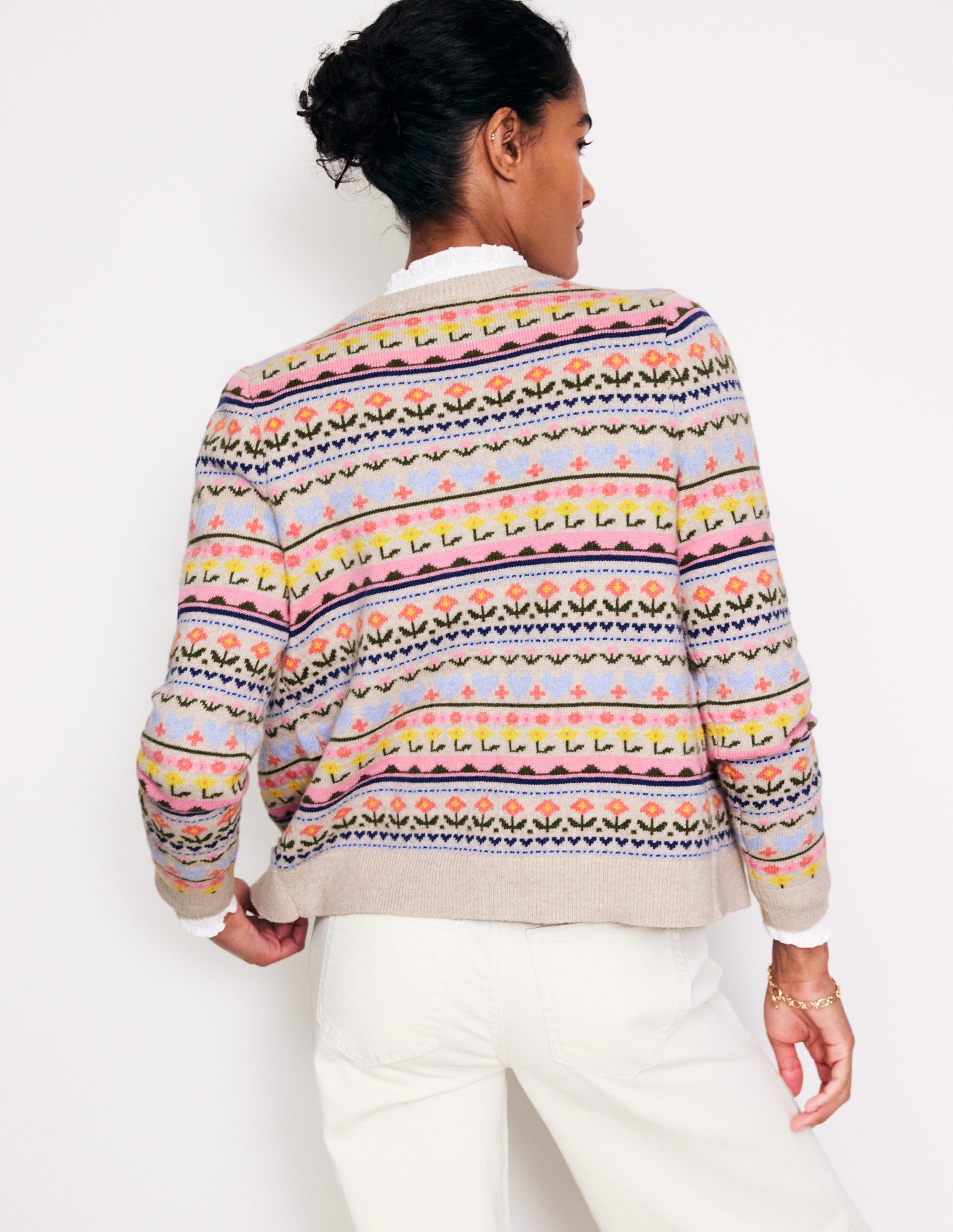 Edie Fair-Isle-Strickjacke-Haferflocken Meliert, Herzblume - Image 3