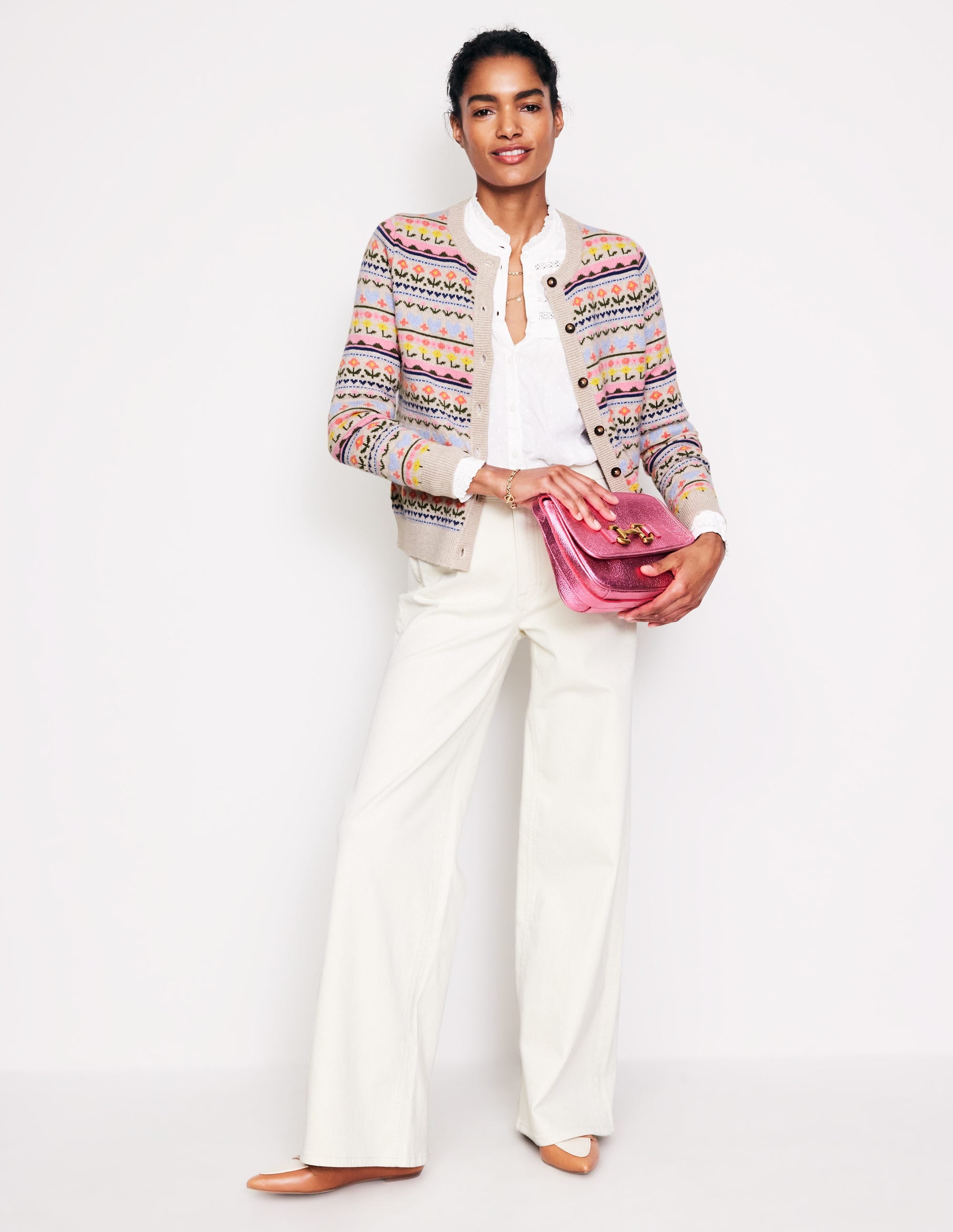 Edie Fair-Isle-Strickjacke-Haferflocken Meliert, Herzblume - Image 4