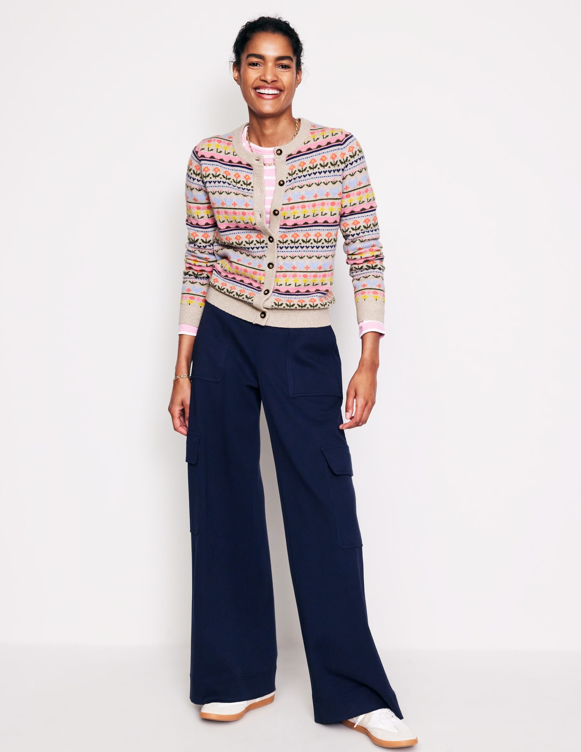 Edie Fair-Isle-Strickjacke-Haferflocken Meliert, Herzblume - Image 5