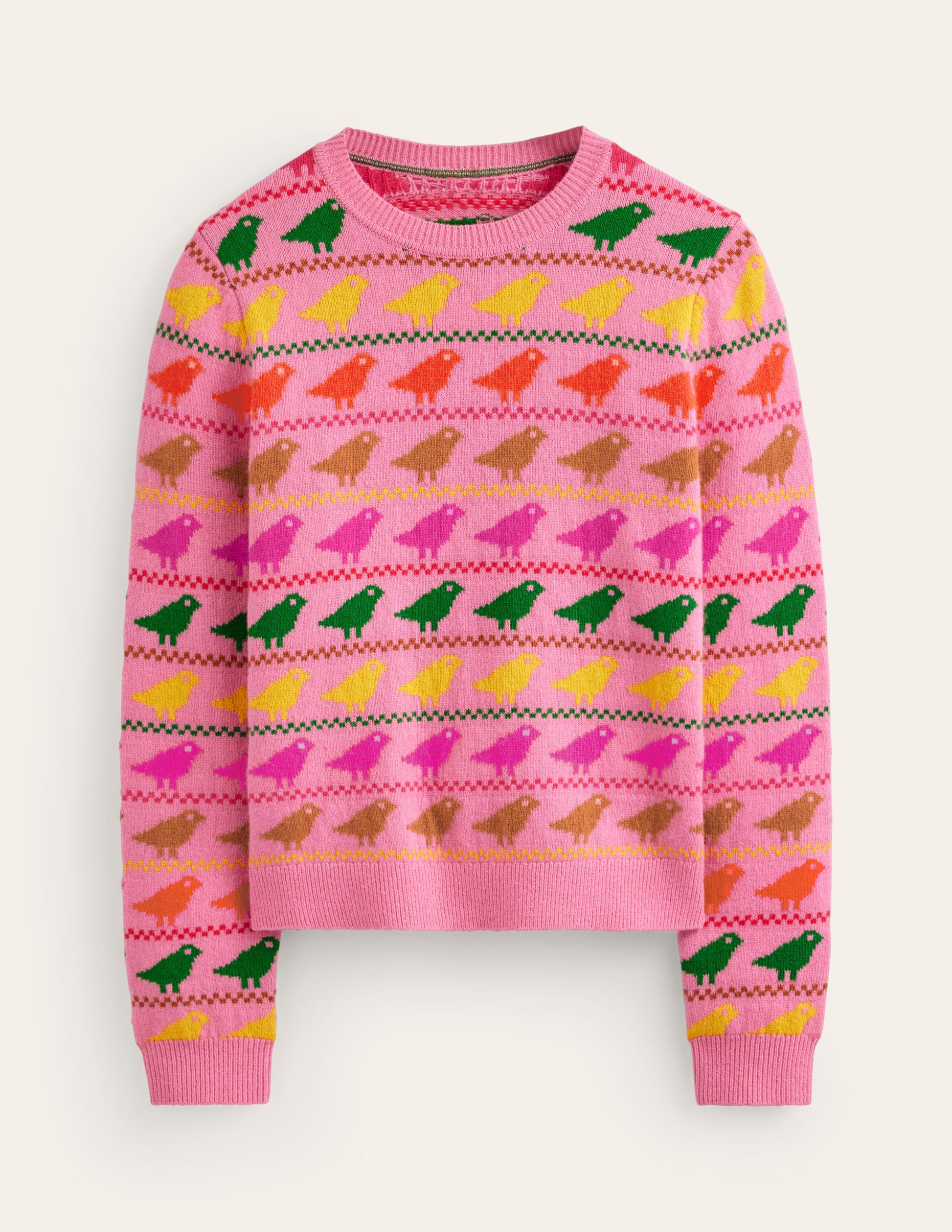 Edie Fair-Isle-Pullover-Rosa Vögel-8