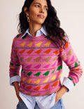 Edie Fair-Isle-Pullover-Rosa Vögel