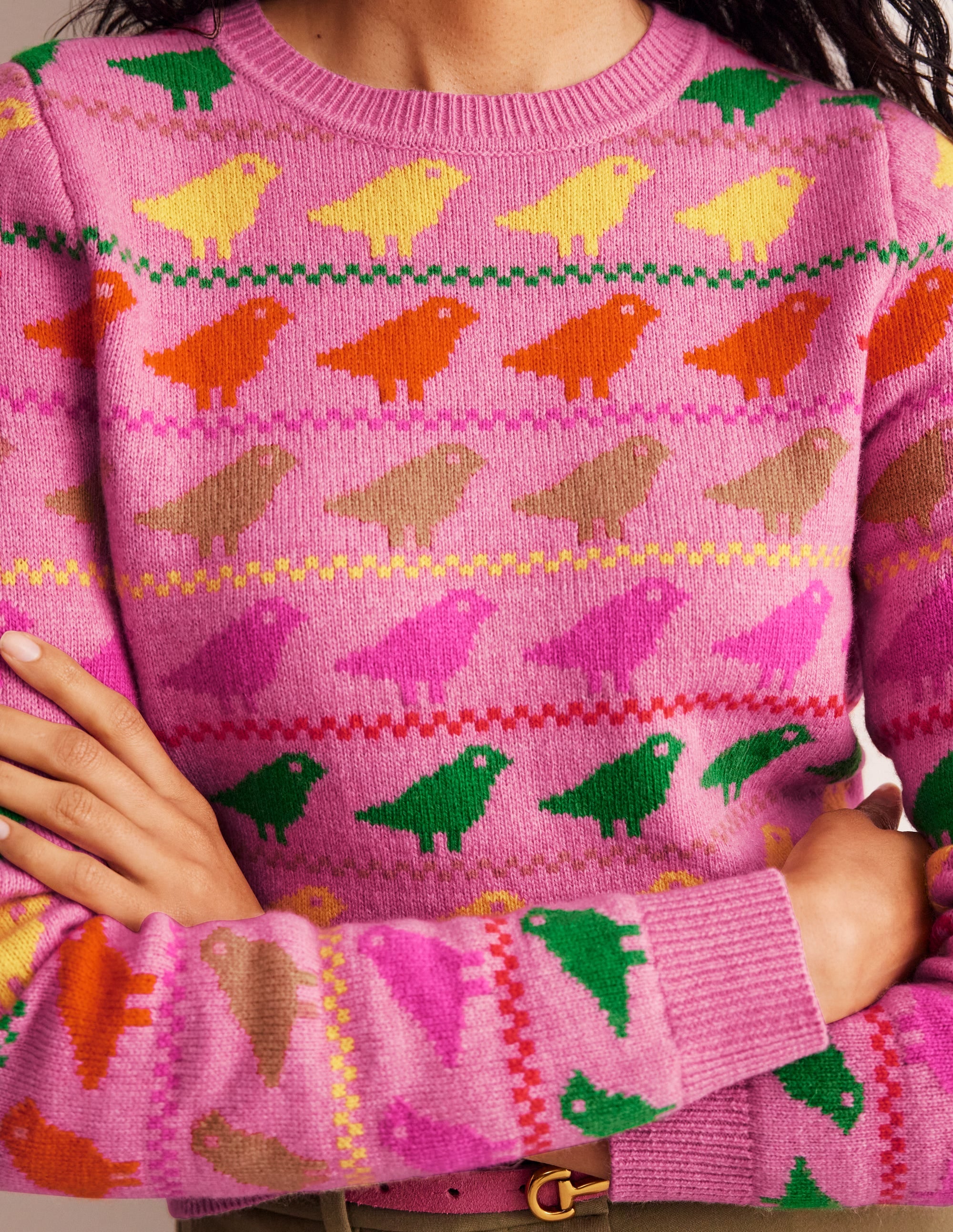 Edie Fair-Isle-Pullover-Rosa Vögel - Image 2