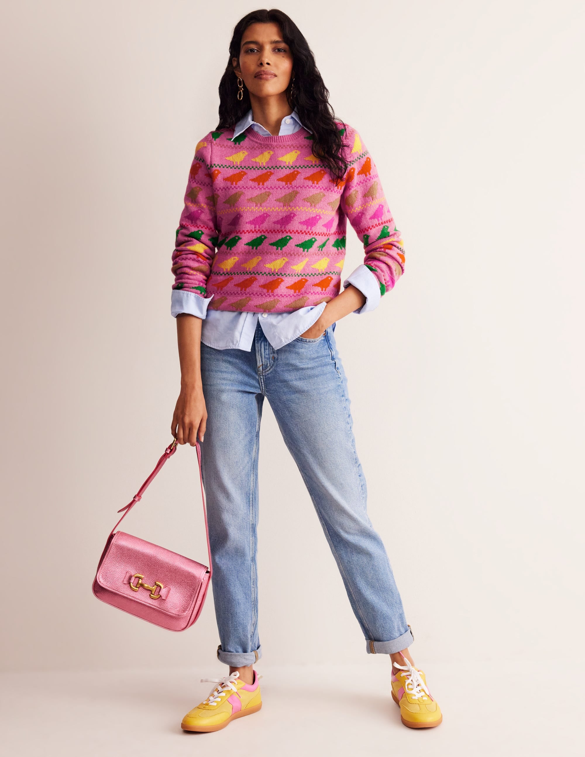 Edie Fair-Isle-Pullover-Rosa Vögel - Image 4
