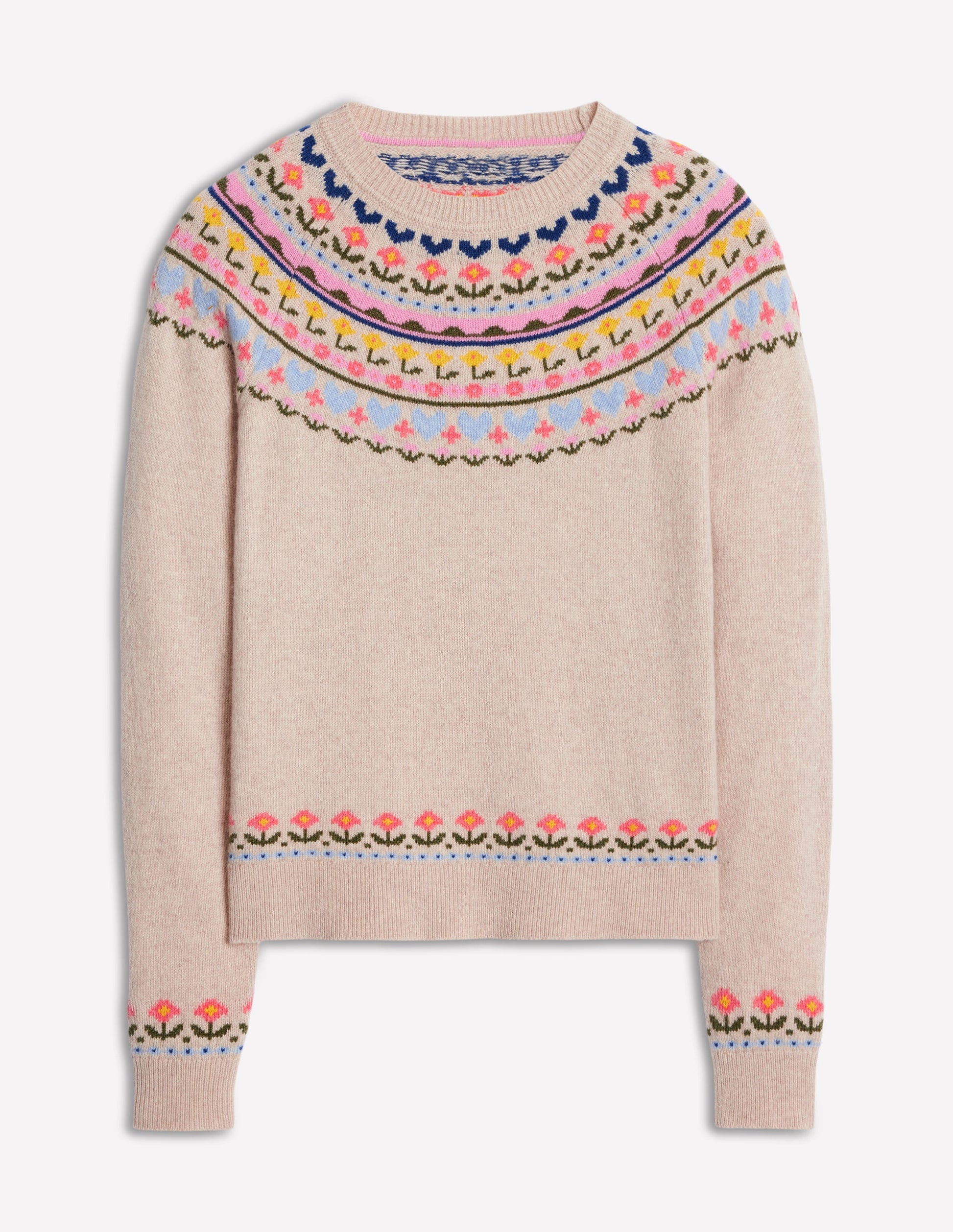 Pull Edie à motif jacquard-Avoine chiné, motif Heart Flower-9