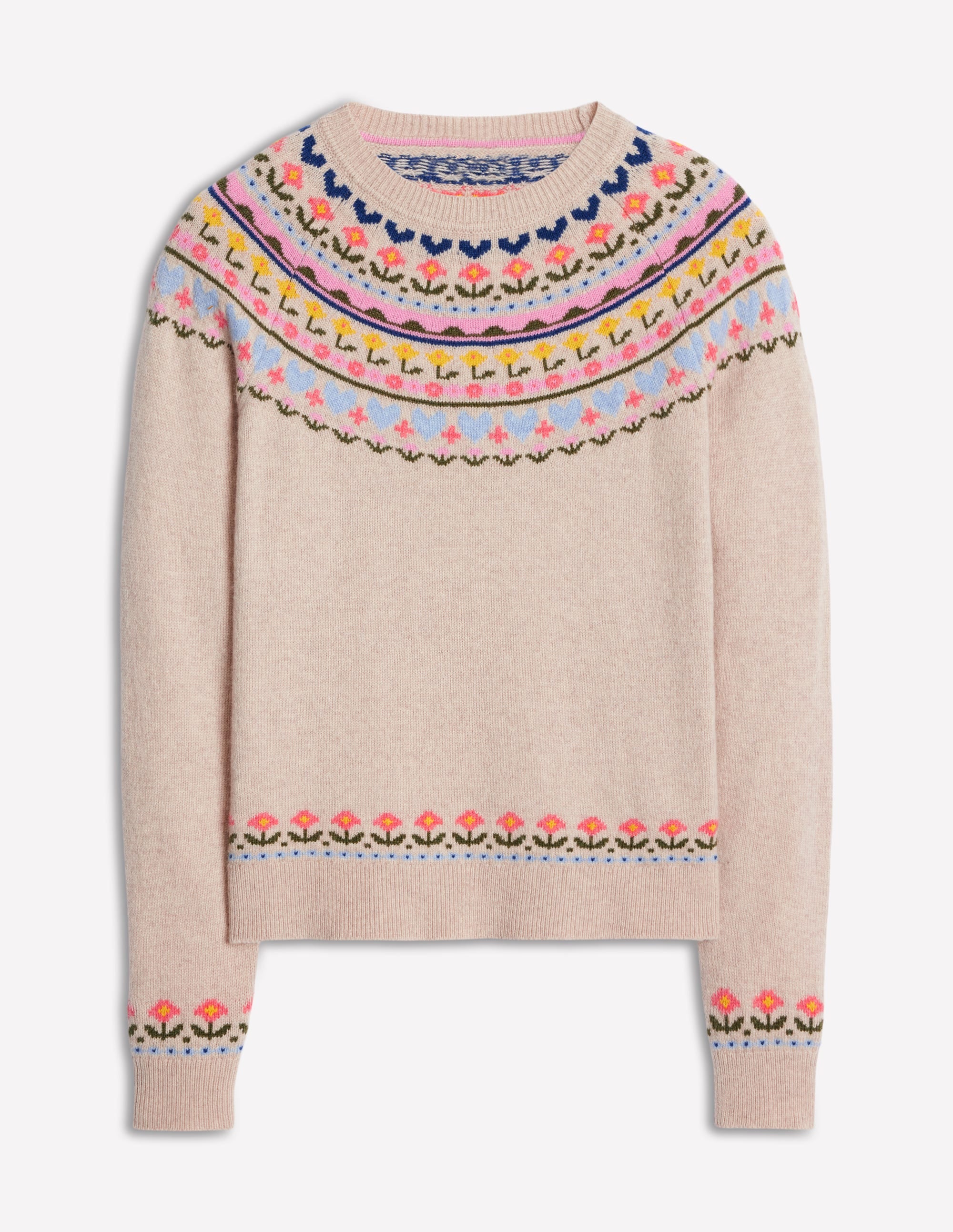 Pull Edie à motif jacquard-Avoine chiné, motif Heart Flower - Image 9