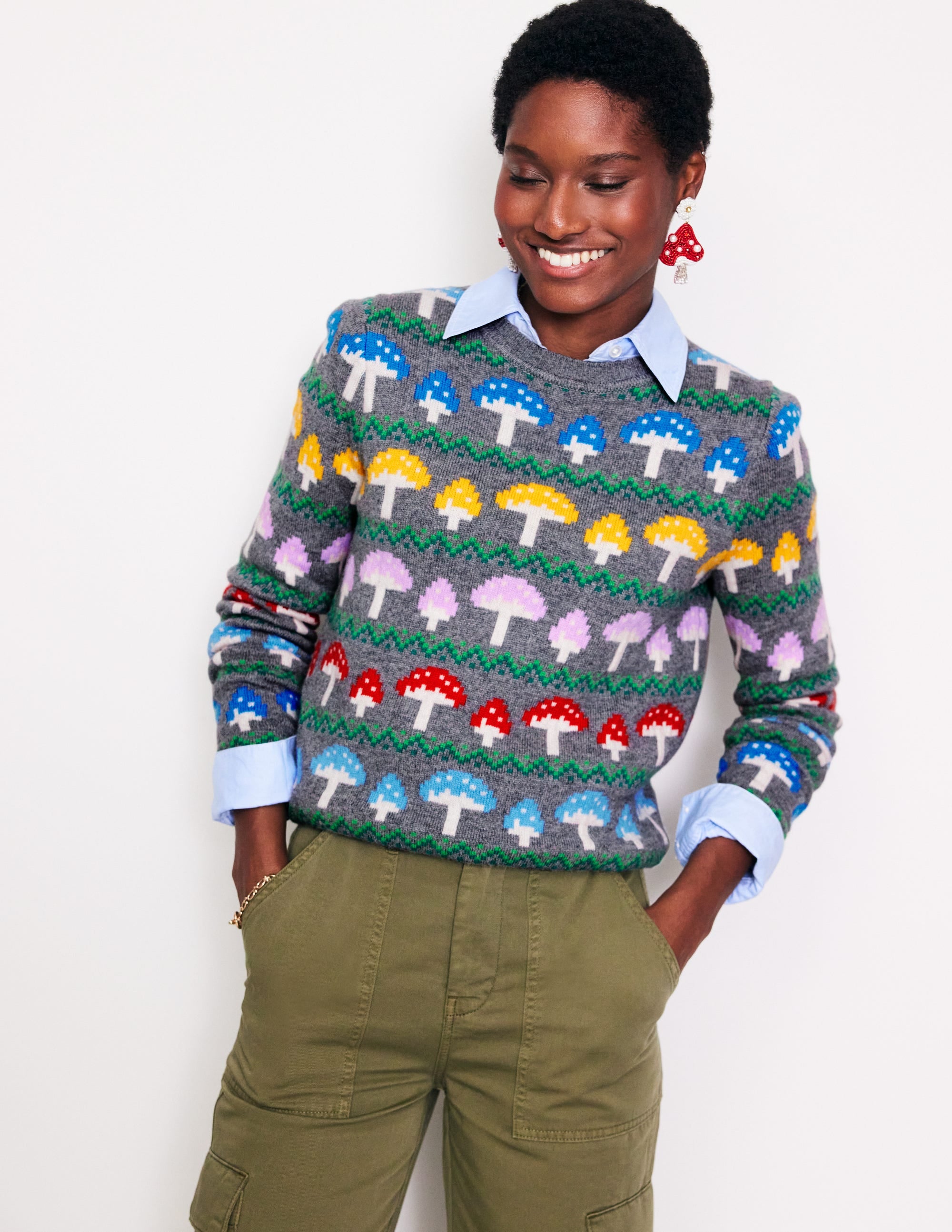Edie Fair-Isle-Pullover-Grau Pilz - Image 1