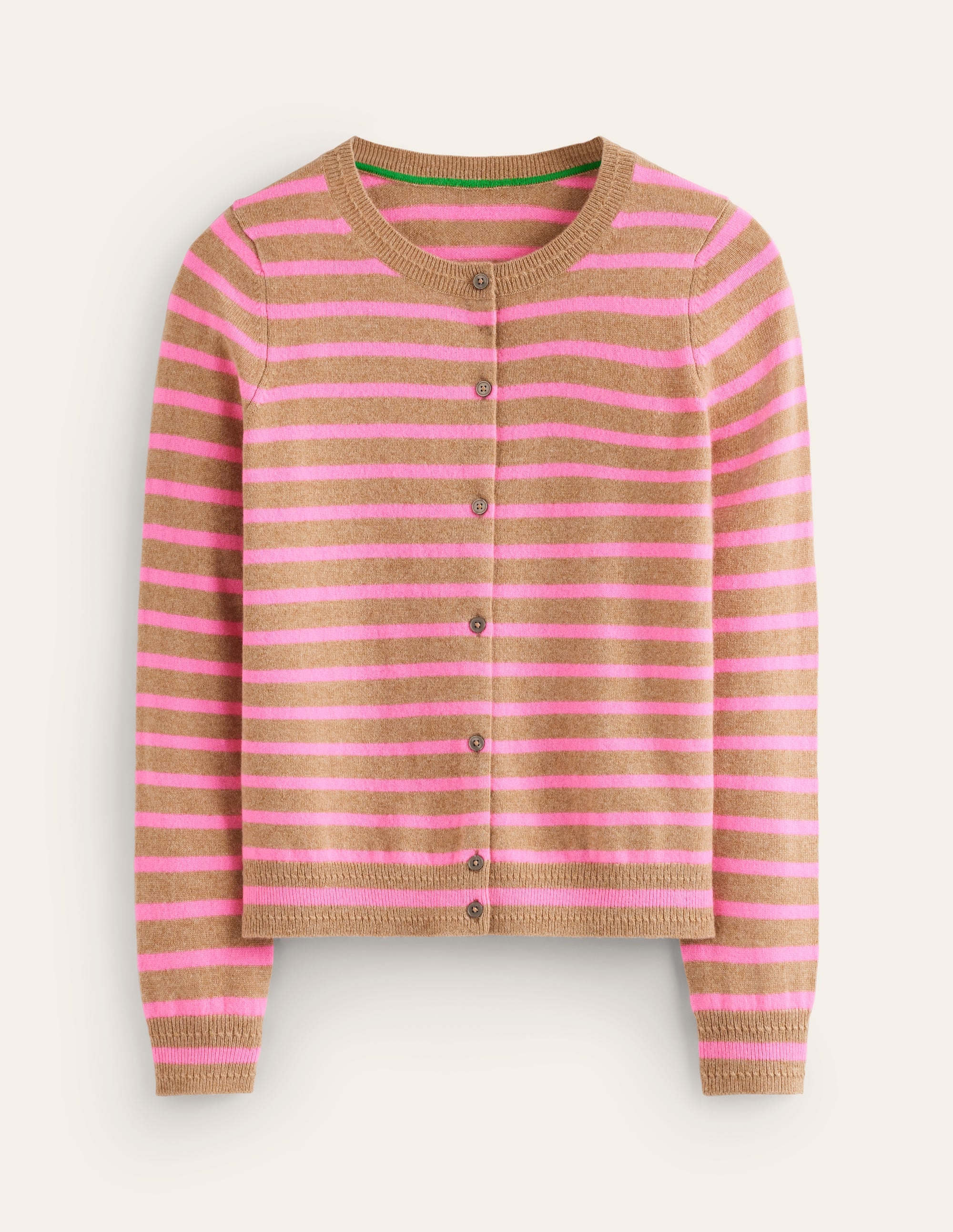 Cardigan Eva en cachemire-Camel chiné/rose fluo - Image 5