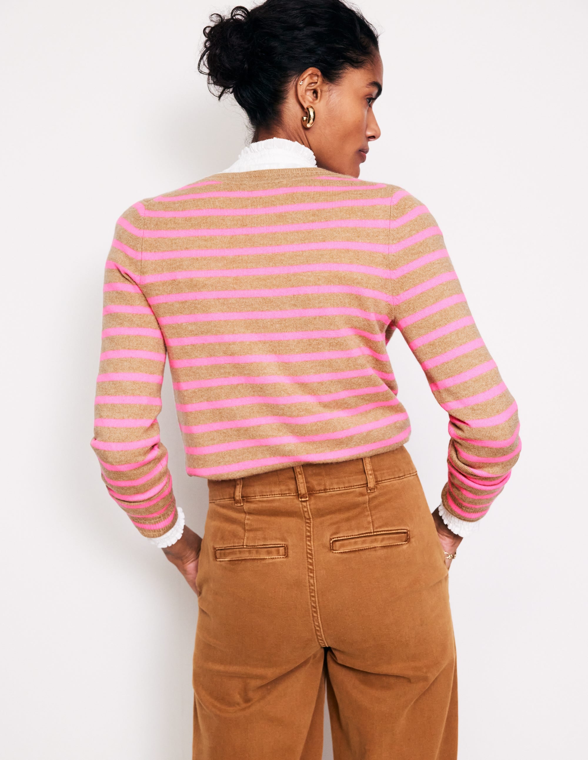 Cardigan Eva en cachemire-Camel chiné/rose fluo - Image 3