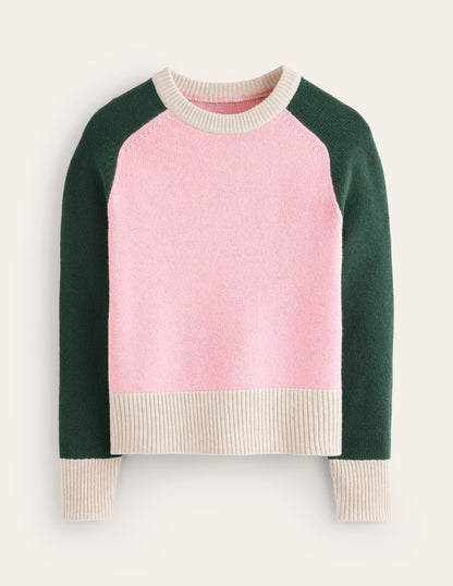 Olivia Merino Jumper-Pink, Colourblock