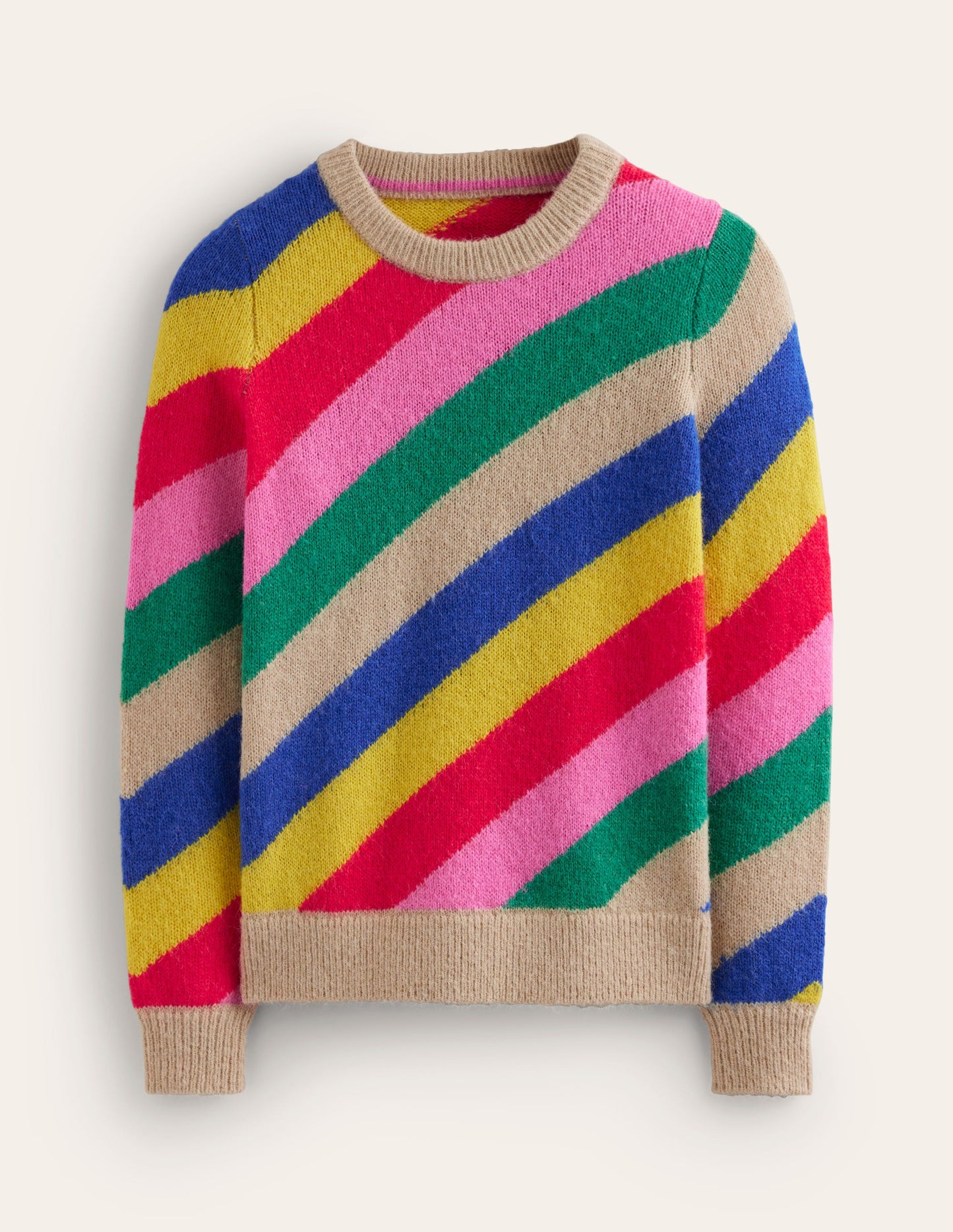 Flauschiger Pullover mit diagonalen Streifen-Bunt, Regenbogen