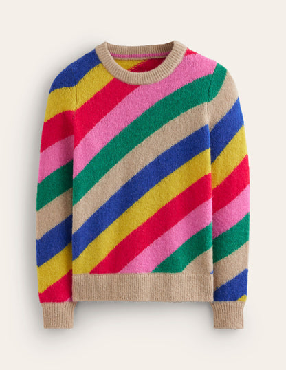 Flauschiger Pullover mit diagonalen Streifen-Bunt, Regenbogen