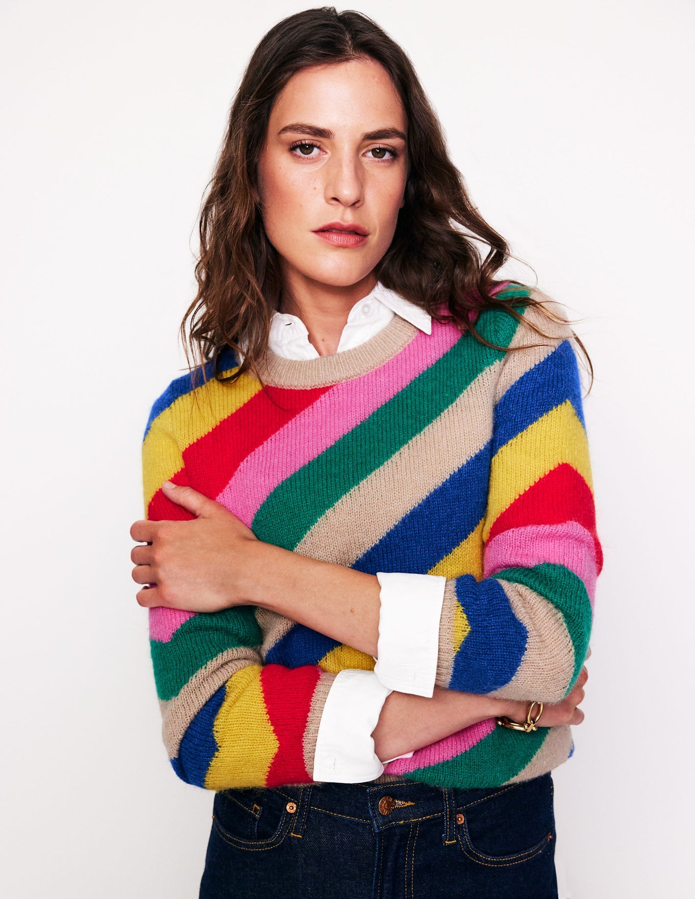 Flauschiger Pullover mit diagonalen Streifen-Bunt, Regenbogen