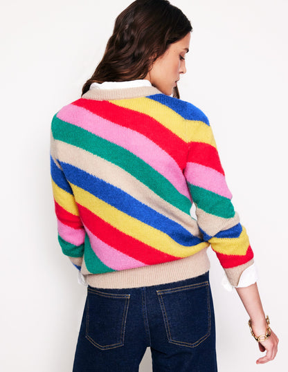 Flauschiger Pullover mit diagonalen Streifen-Bunt, Regenbogen