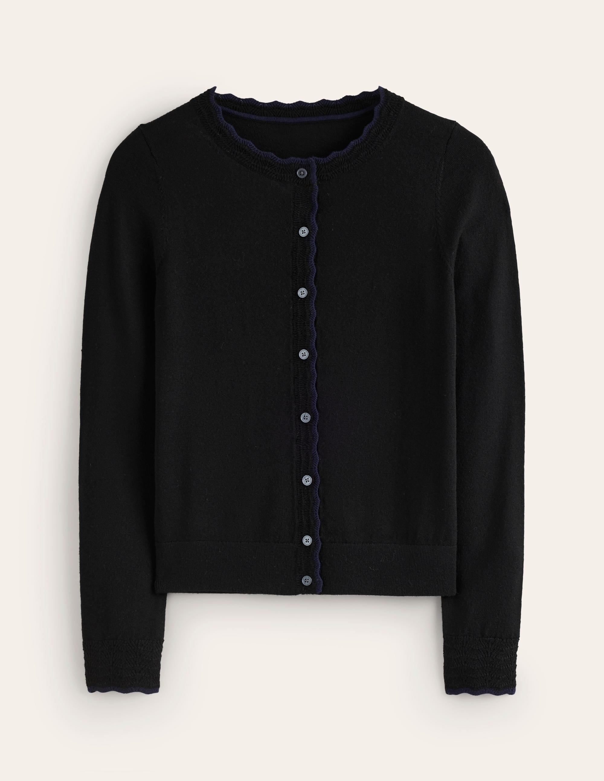 Merino-Strickjacke mit Muschelsaum-Schwarz - Image 5
