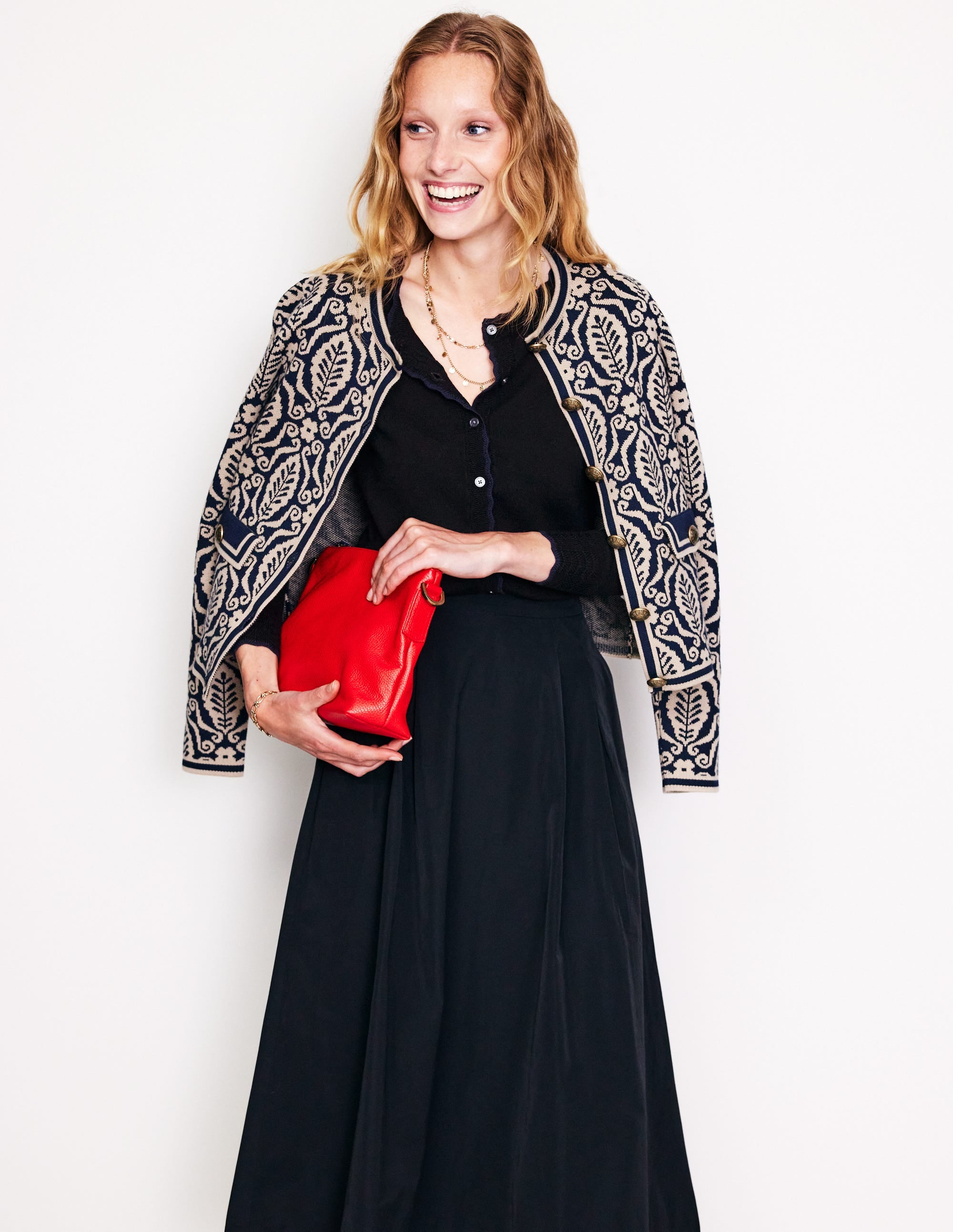 Merino-Strickjacke mit Muschelsaum-Schwarz - Image 1