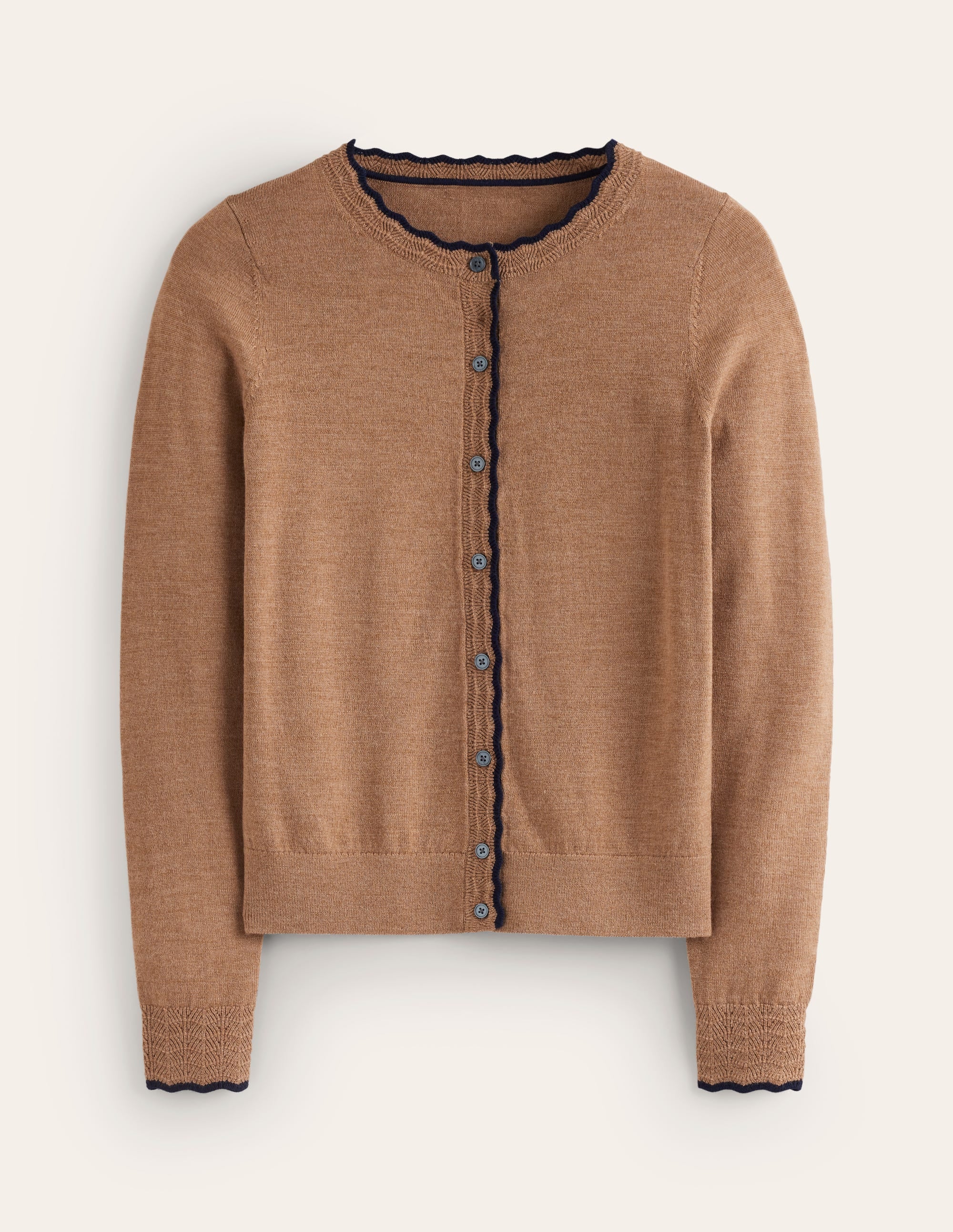 Merino-Strickjacke mit Muschelsaum-Camel Meliert - Image 5