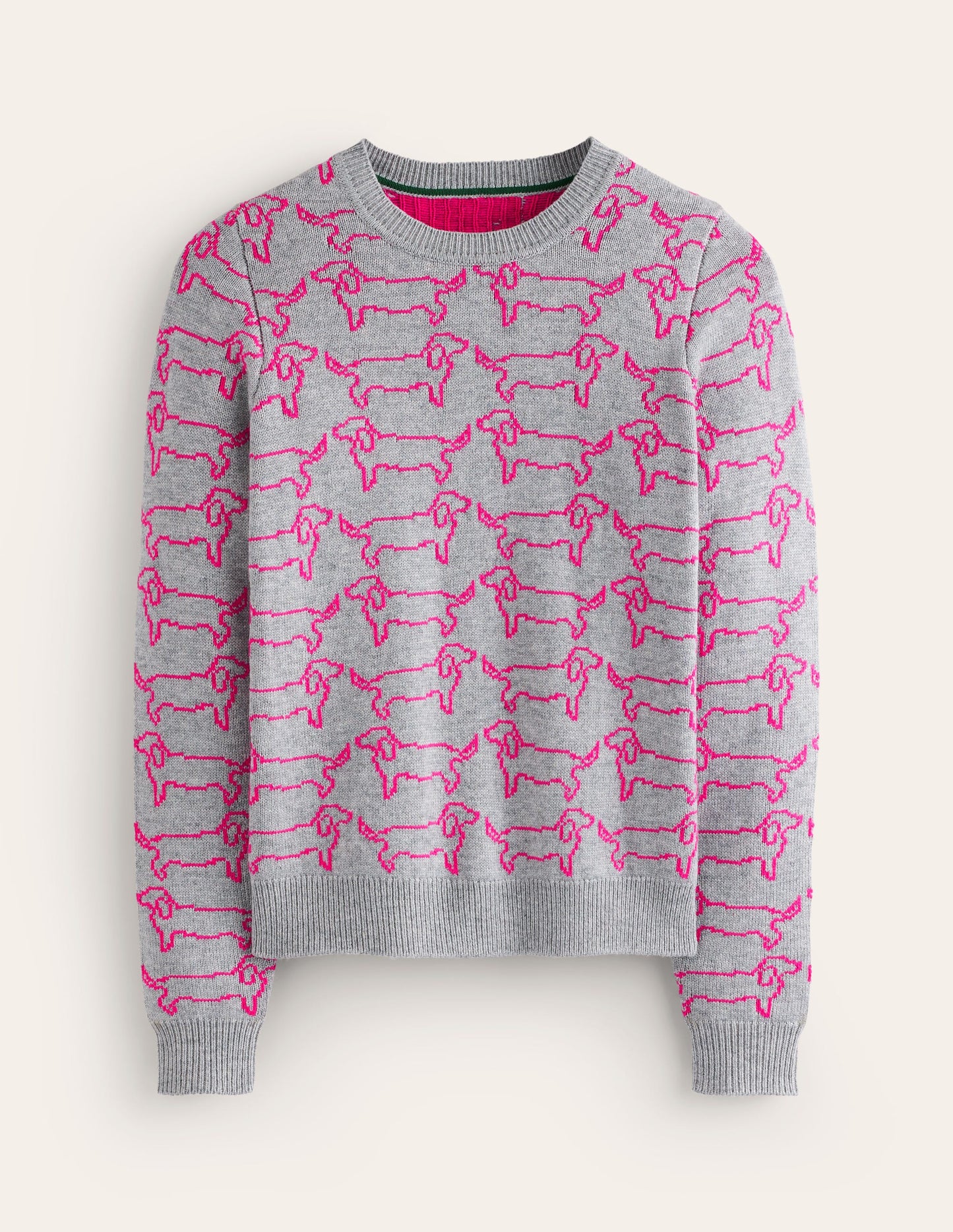 Heather Jacquard-Pullover-Grau Meliert, Rosa Dackel