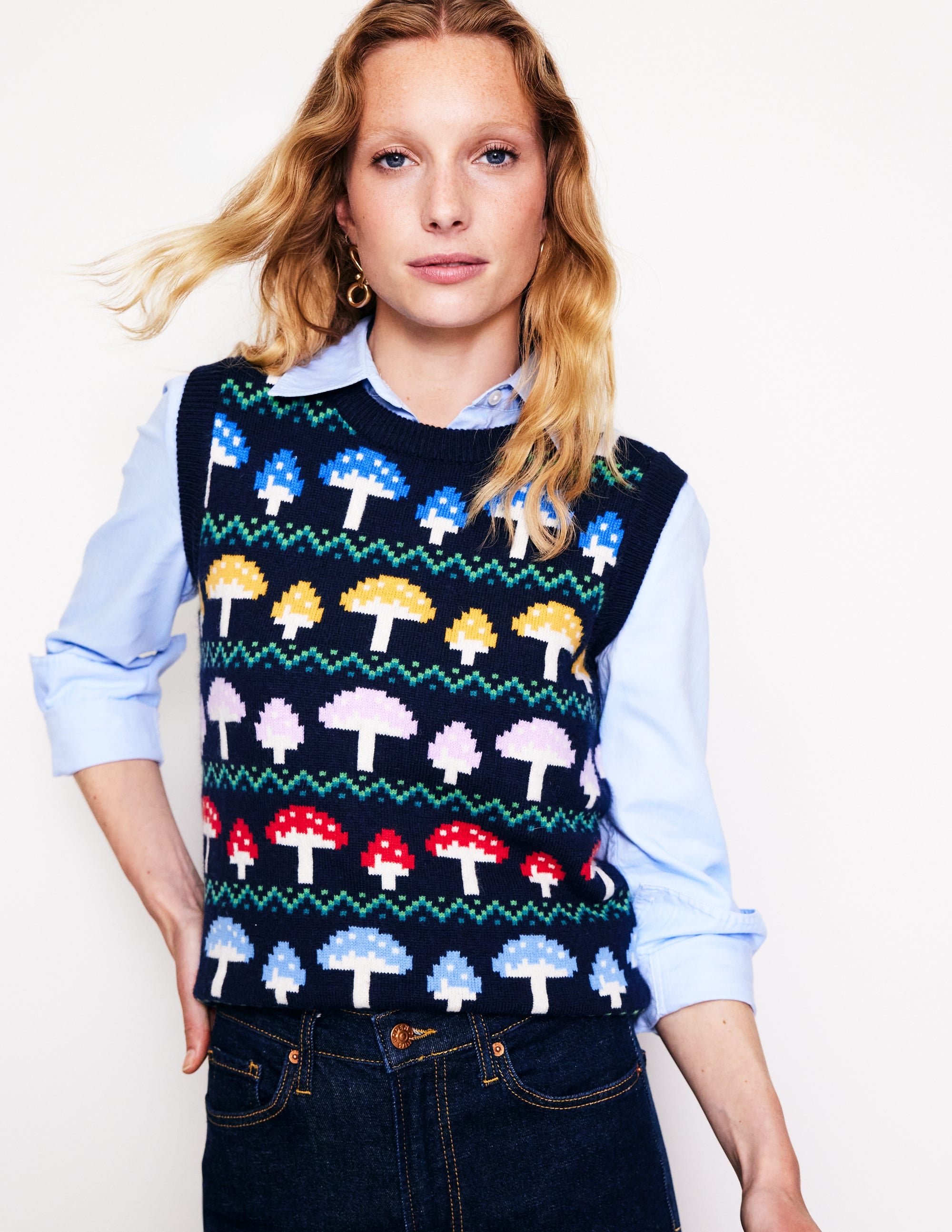 Débardeur Edie à motif jacquard-Champignon bleu marine - Image 1